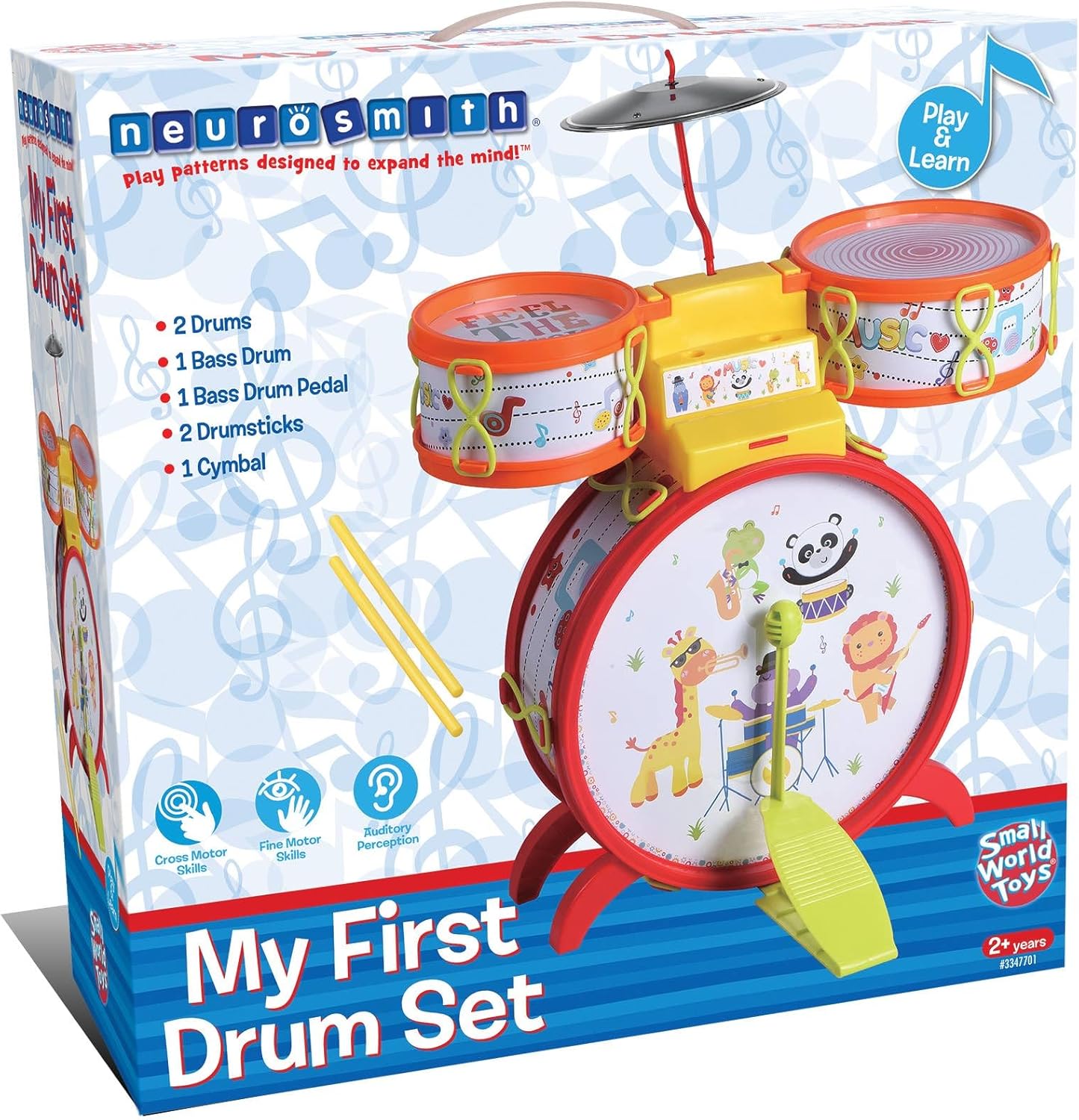 Small World Toys Kids Drum Set, Neurosmith My First Drum Set for Toddlers, Preschool Educational Toddler Music Toys Instruments for Kids, Birthday Toys for 2 Year Old Boys and Girls Gift