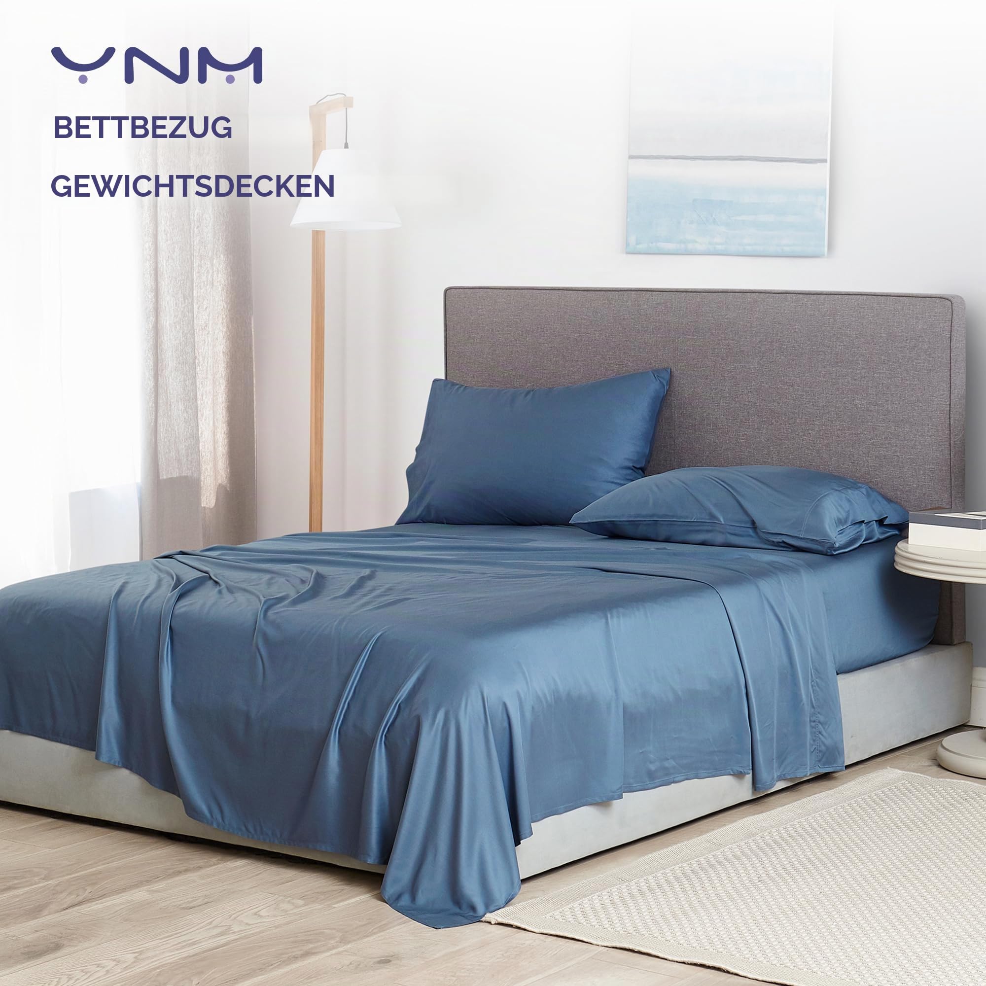 YnM Bambus Bettbezug für Gewichtsdecken (Blau Grau, 152 x 203 cm)