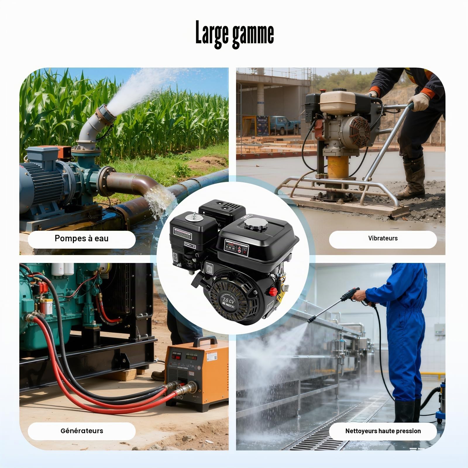 Moteur à Essence 4 Temps 7,5 CV, Moteur Thermique 212cc OHV Monocylindre avec Arbre de 20 mm de Diamètre et Alarme d'Huile - Moteur Industriel 3600 tr/min