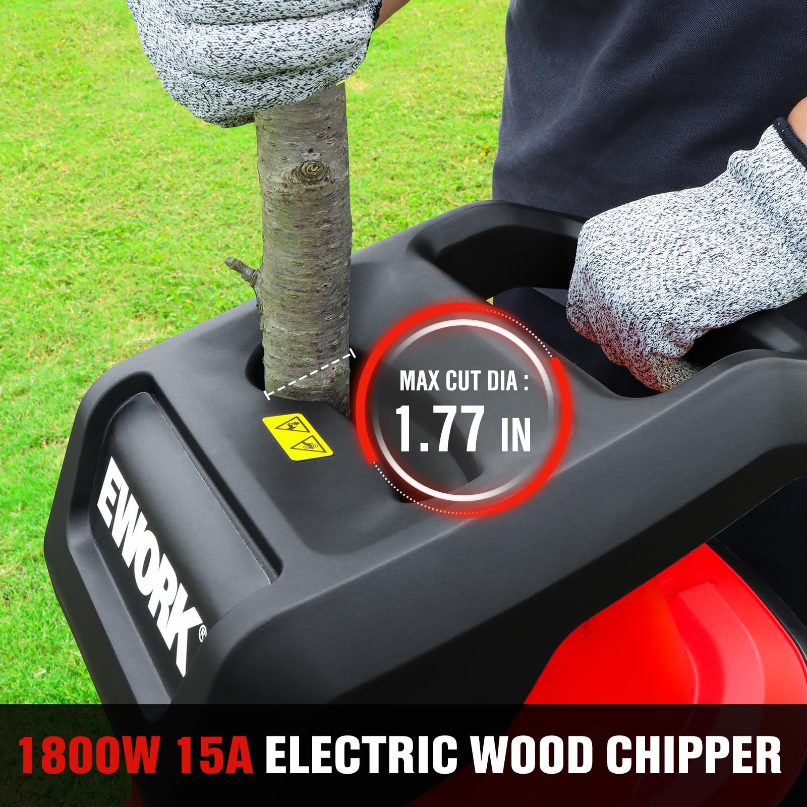 EWORK Electric Wood Chipper, 15-Amp Chipper Shredder with 1.77