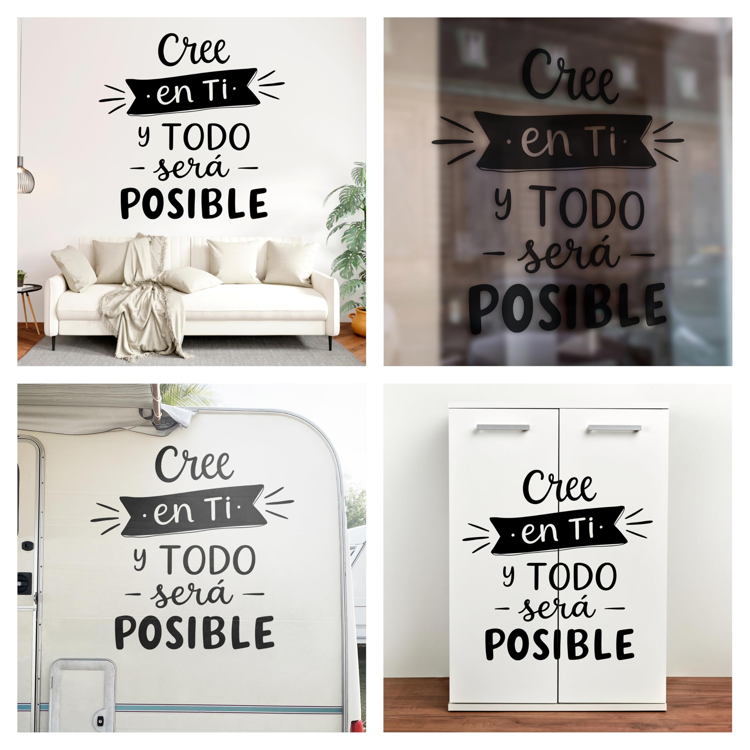 Vinilo Adhesivo Decorativo para Pared, Pegatina con Frase Motivadora "Cree en Ti y Todo Será Posible" para Hogar, Habitación o Estudio (Negro, 40 x 40 cm)