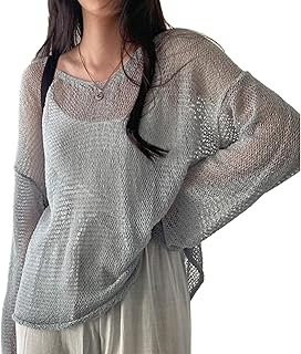 [Ishihara liacceai] ニット レディース セーター プルオーバー サマーニット ゆったり 薄手 透かし編み トップス 透け感 シースルー カジュアル きれいめ かわいい 春 夏 秋