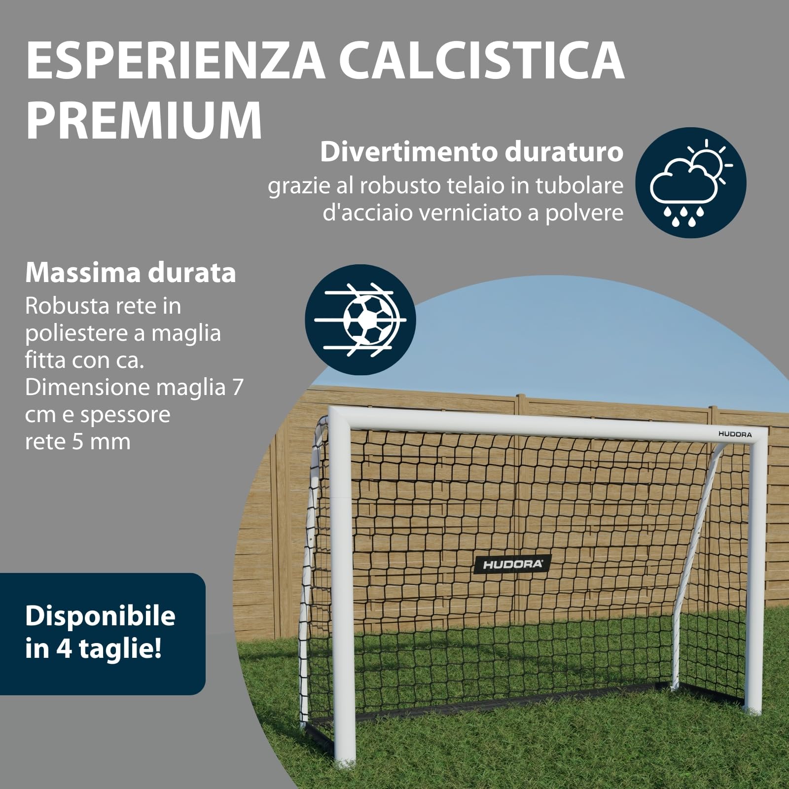 HUDORA Porta da calcio Advanced 300 - Porta da calcio per bambini/ragazzi e adulti - Porta da giardino - Porta da resistente alle intemperie e stabile con rete a maglia stretta