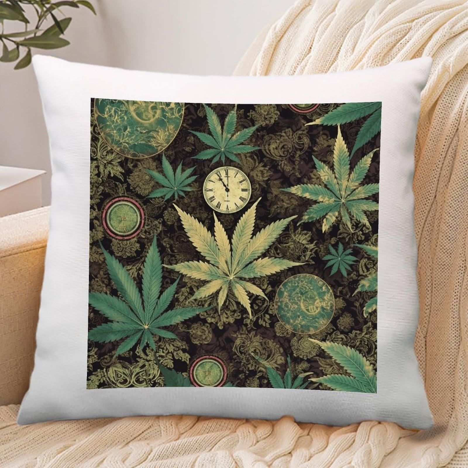 VstaDank A Puff in Time Weed Marijuana Throw Pillow Covers Square Cushion Cases with Zipper Soft Cotton and Linen Pillowcase Luxury Cozy Pillows Shams Lumbar Pillow Shells for All Seasons