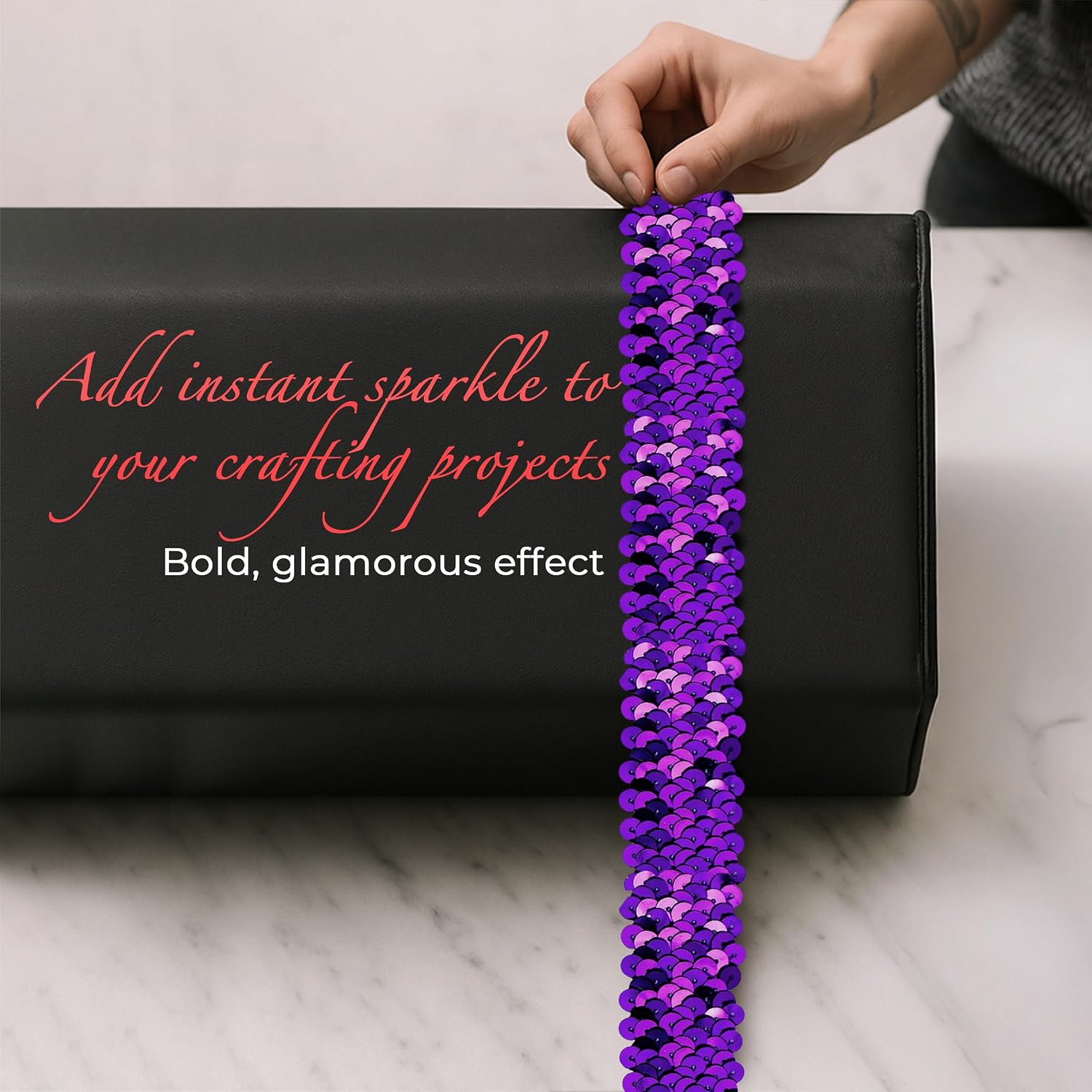 Trims by the Yard 4-Row Metallic Stretch Sequin Trim, 1 1/2-Inch Sequins for Crafts, Costumes, Fashion, Party, and Home Decor, 10-Yard Cut, Purple