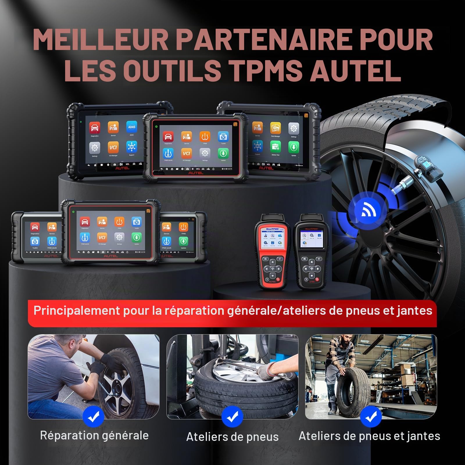 Autel TPMS Sensor MX-Capteur, Double Fréquence Capteurs TPMS pour 98% Voitures, Fonctionne avec TS408S TS508WF TS601 TS501 Pro, Niveau OE Programmable & Clonable TPMS Sensor (Valve en Métal, 4 Pièce)
