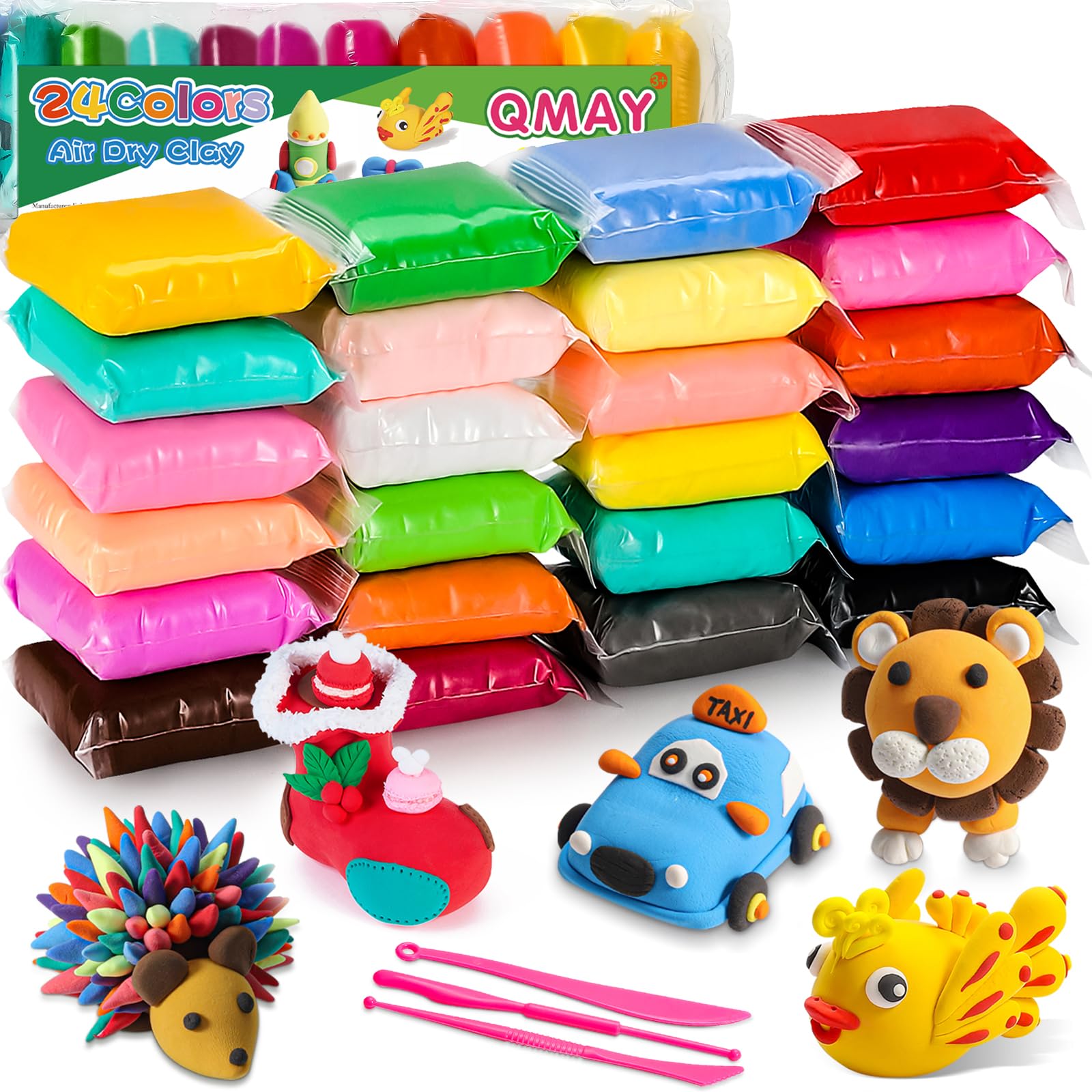 QMAY Air Dry Clay, 24 Colors Ultra Light Magic Clay & Dough, No-Toxic Modeling Clay for Kids with Tools, Gift for Kids
