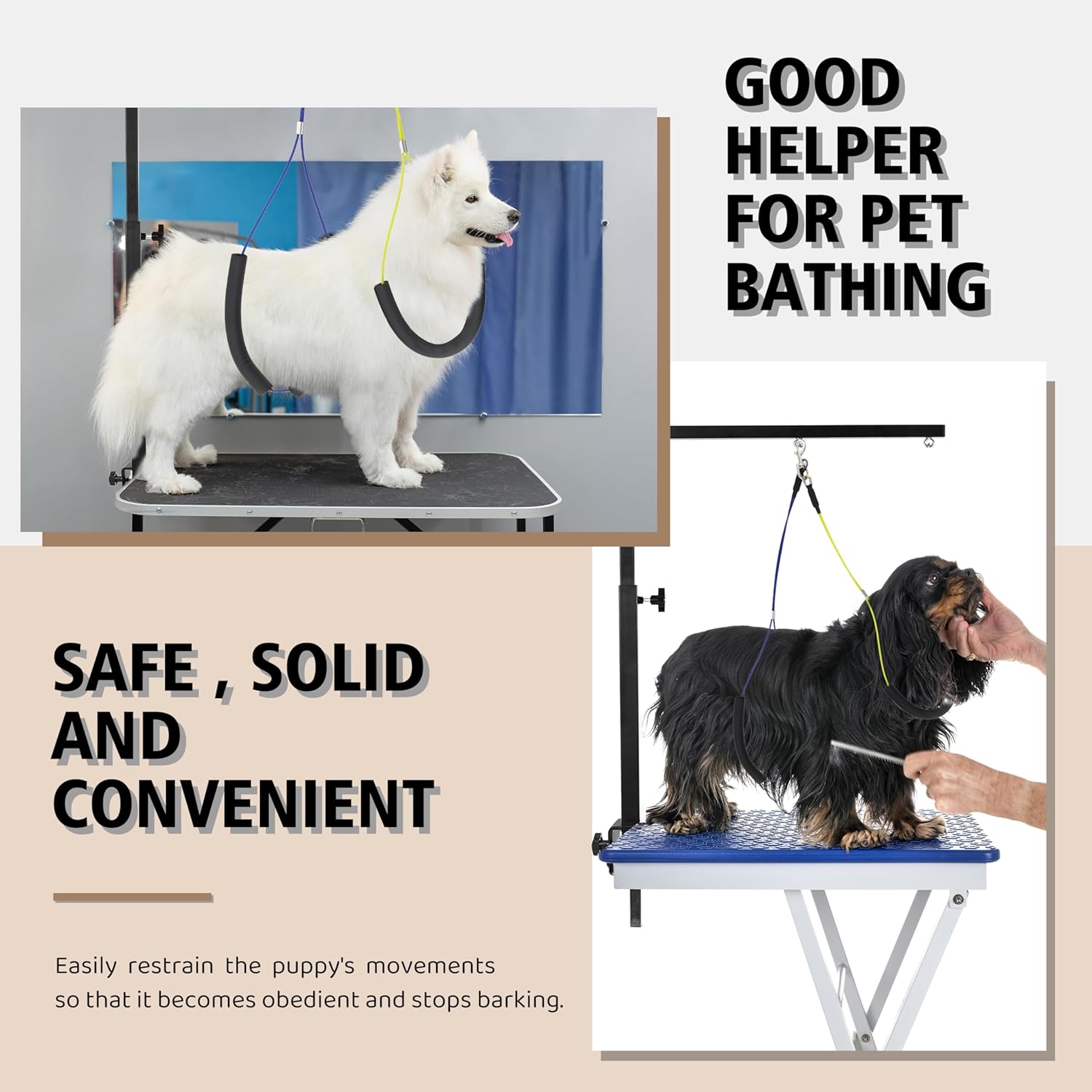 Dog Grooming Arm with Metal Clamp - Adjustable Portable Dog Grooming Table Arm for Table with 1 Loop Noose & Two No Sit Haunch Holder,Grooming Restraint for Small Medium Dogs