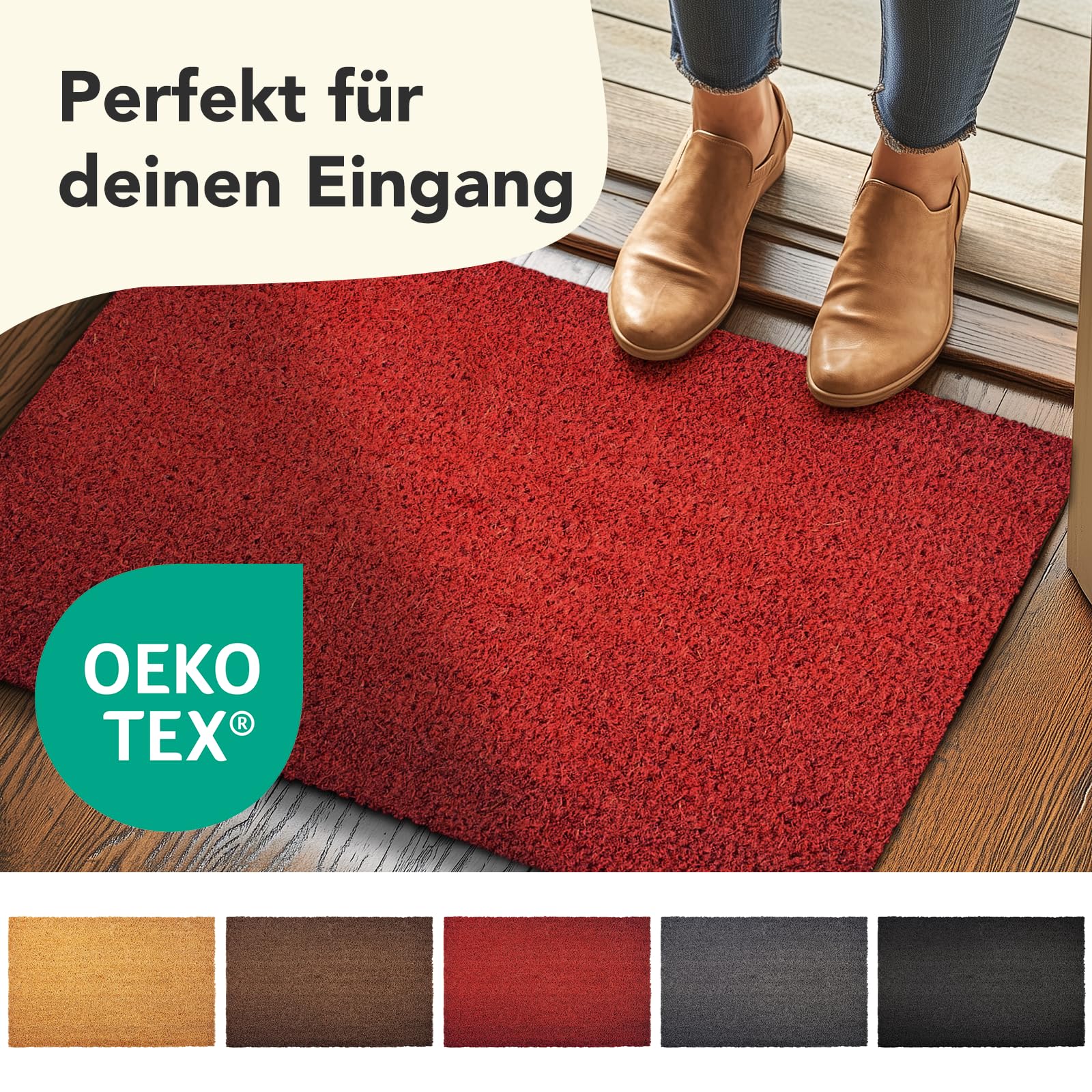 Kokosmat op maat Ruco 17 mm hoog - 100 cm breed - Rood kopen