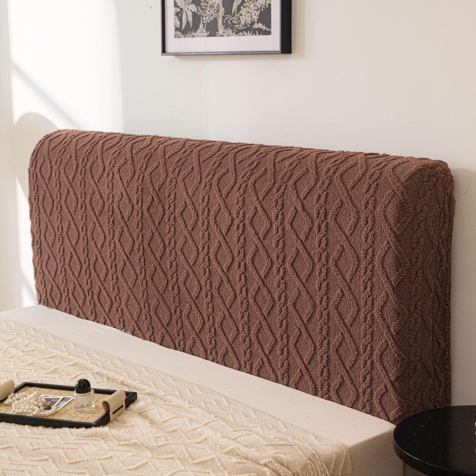 HOMETHREADS Stretchable Lycra/Velvet Headboard Cover | Soft,Dust-Proof & Wrinkle-Resistant Bed Back Protector | Fits Leather, Wooden & Fabric Bedsides | For 5ft to 6.5ft Beds | 400 Gsm(Brown,175x65cm)-image-20