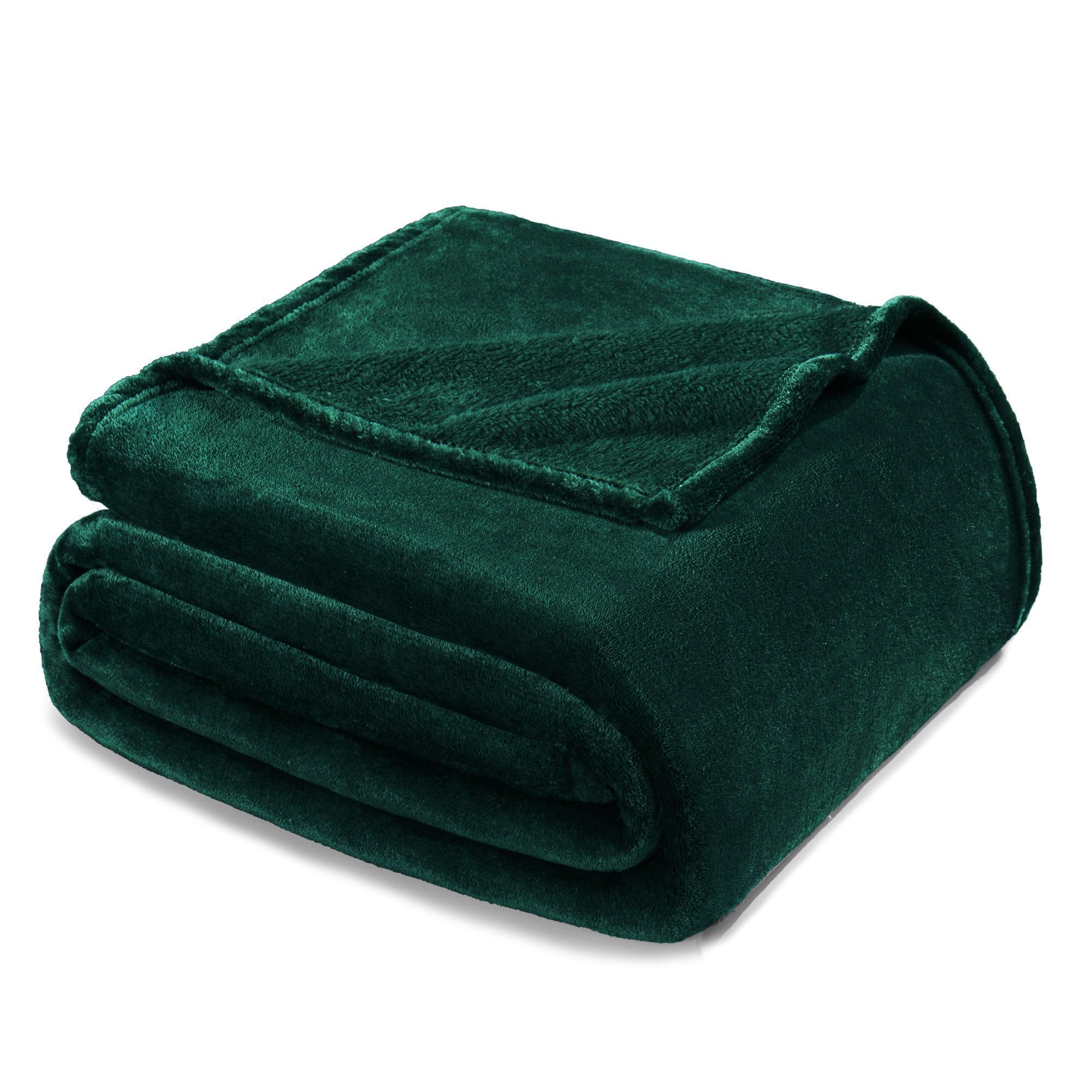 Fleece Blankets Queen Size for Bed, Super Soft and Warm, All Season, Cozy, Plush, Lightweight, 90x90 Inches, Forest Green