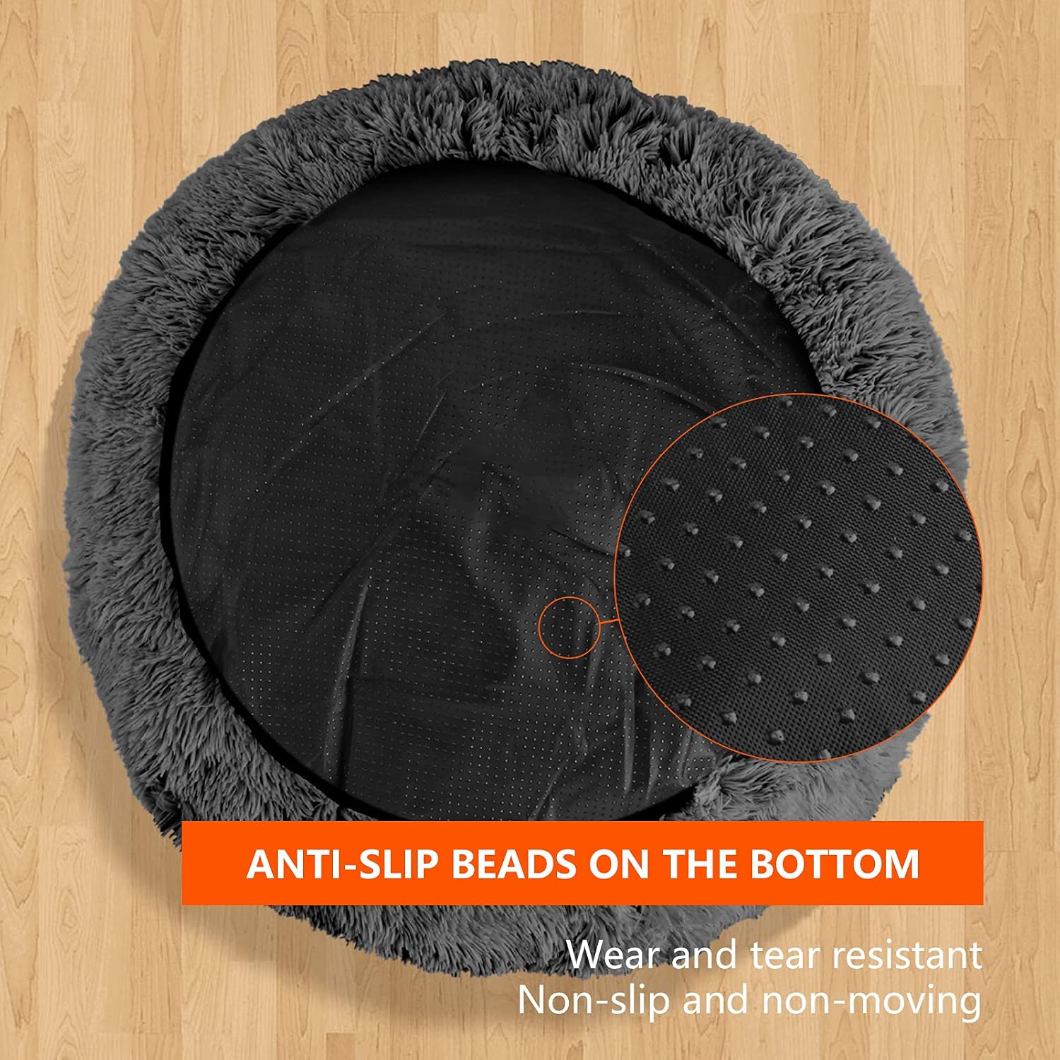 OKPOW Donut Dog Bed,60cm Calming Anti Anxiety Medium Dog Beds,Washable Soft Warm Plush Fleece Fluffy Soothing Cat Pet Cushion,Round Orthopedic Relief Improved Sleeping Non Slip Bottom Kitten Bed - Image 4