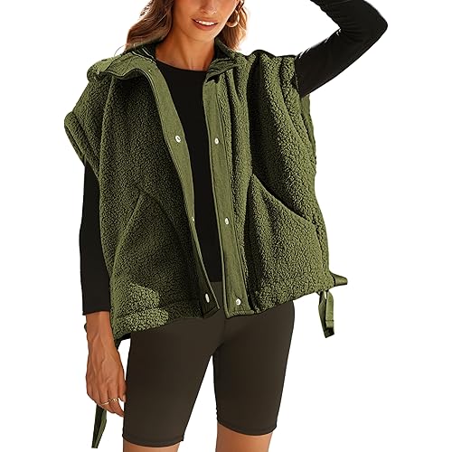 Athlisan Womens Fleece Vest Casual Sleeveless Button Down Sherpa Jacket Outerwear with Pockets