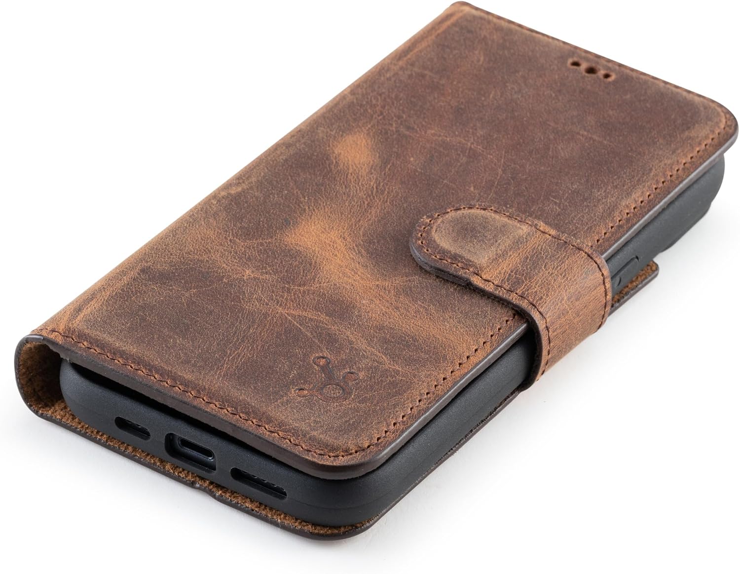 Case for iPhone 13 with MagSafe Compatibility, Genuine Leather Wallet Case for iPhone 13 with Card Holder, Detachable Magnetic Flip Cover, RFID Blocking, Black
