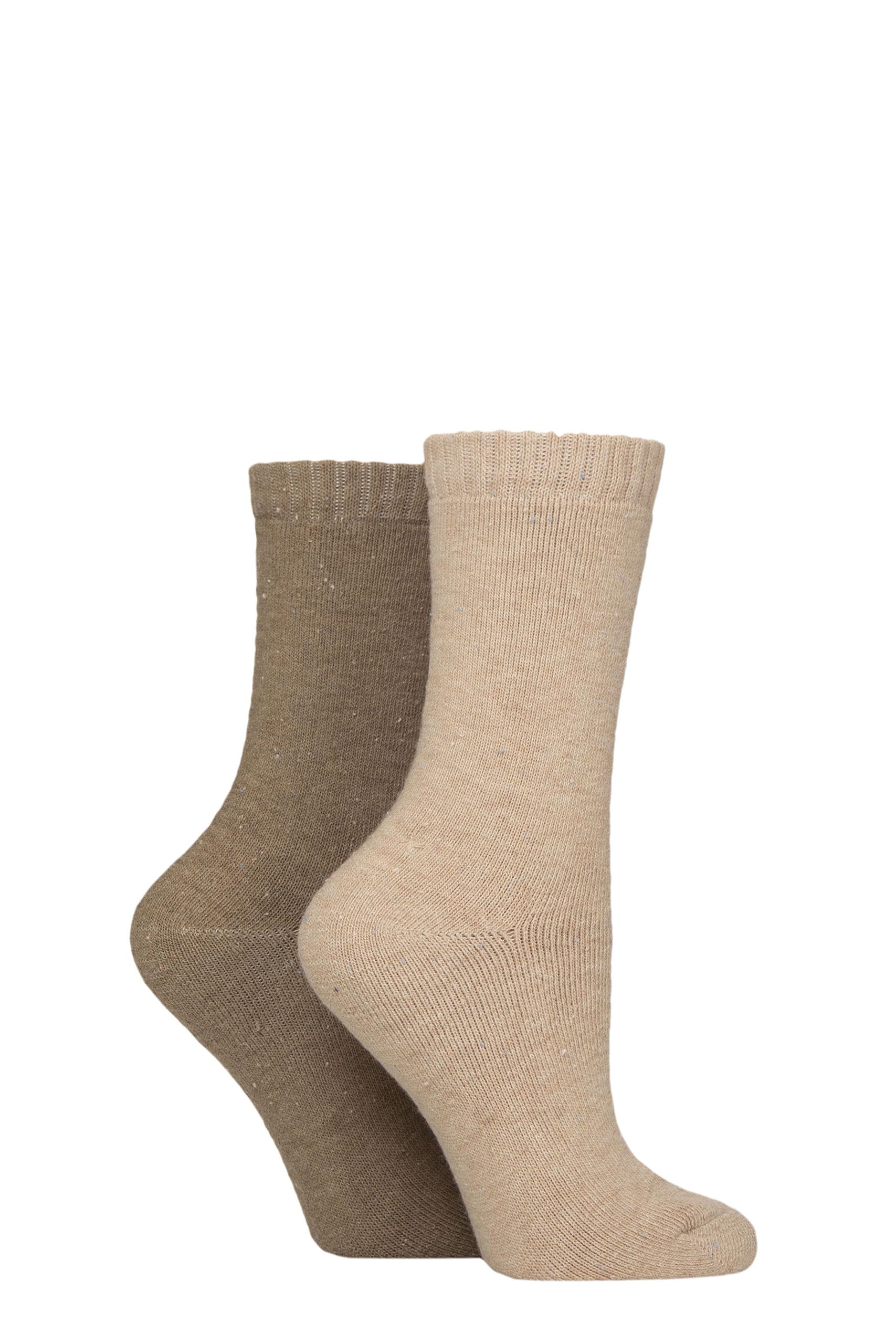 Glenmuir Women's Thermal Boot Socks - Fully Cushioned, Plain, Walking, Hiking, Trekking, Outdoor, Warm 2 Pair Multipack Size 4-8 Brown/Beige