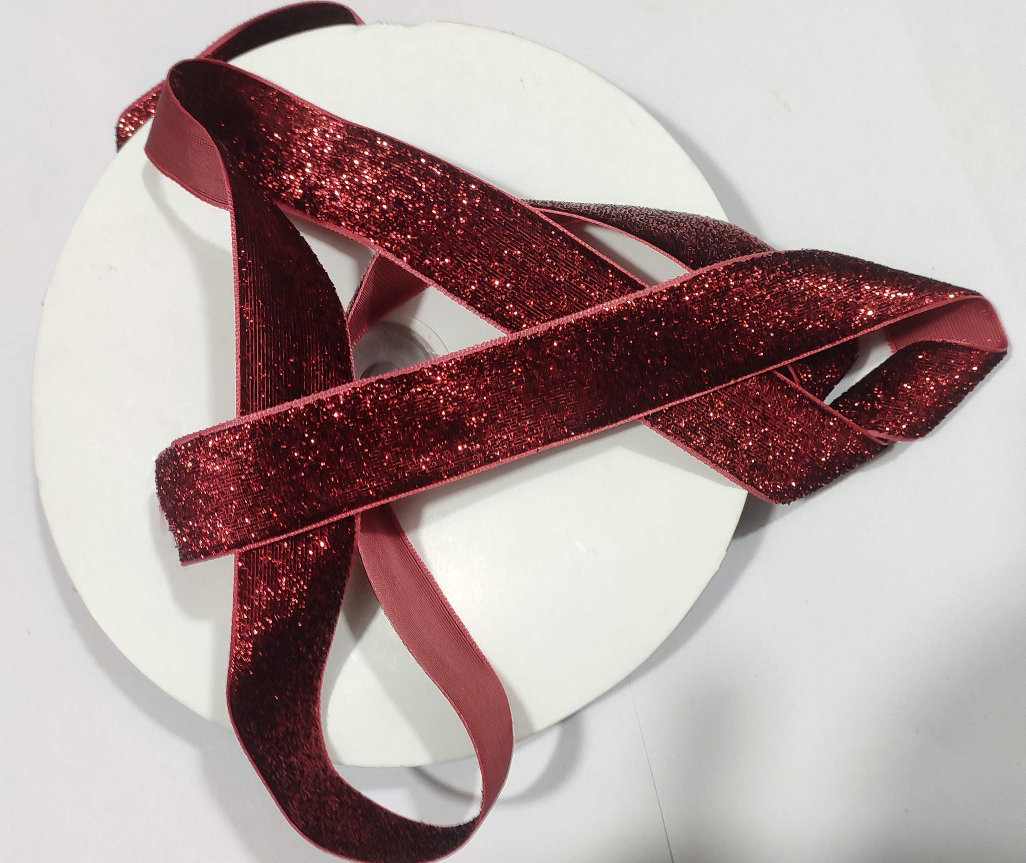 OMX Roll of Maroon (Dark RED) Sparkle Glitter Ribbon Patti Lace (18 Meters) (Border) with 2.5cm Width, Saree Border, Party Decoration, Craftwork (Mehroon Colour)