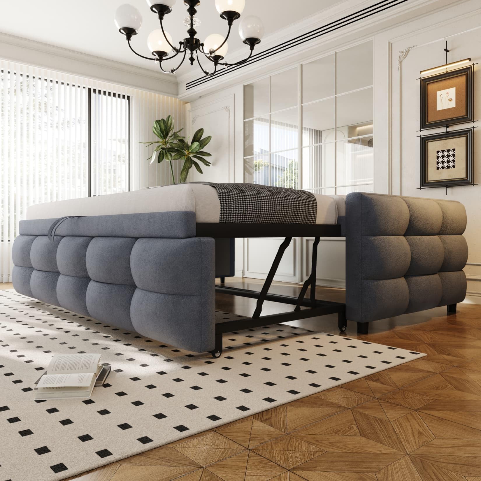 EURHCIO Canapé Lit 90/180x190cm Convertible,Cadre de Lit 2 Personnes Rembourré avec lit Gigogne 90x190,Sommier à Lattes Robuste, Tissu Teddy Confortable,pour Adolescents Adultes (A-Gris, 90/180x190)