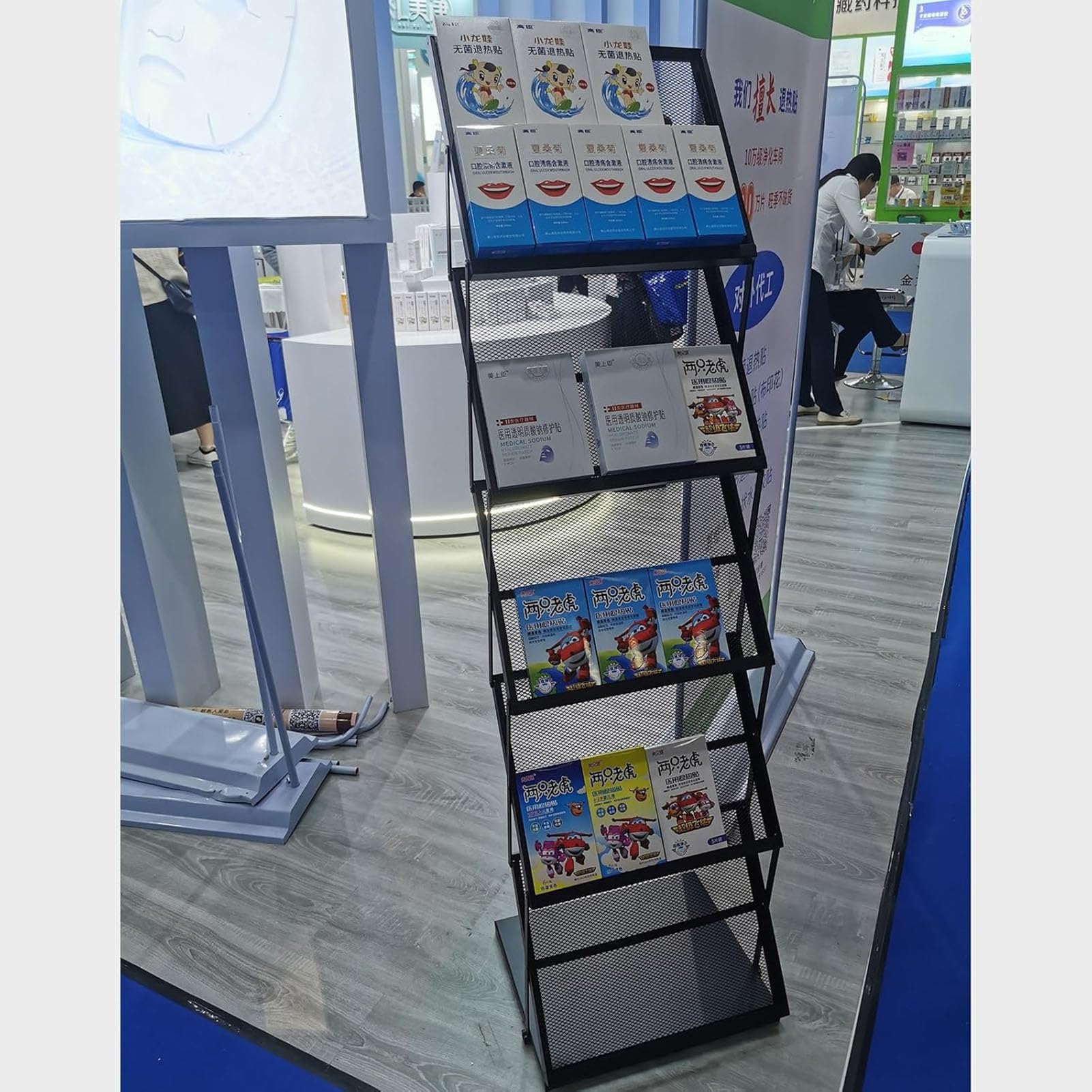Faltbarer Prospektständer, Zeitschriftenständer, Mobilier Broschürenhalter, Klappbarer Doppel-A4 Displayständer für Ausstellung, Büro und Empfangsbereich,Schwarz,4 Tier