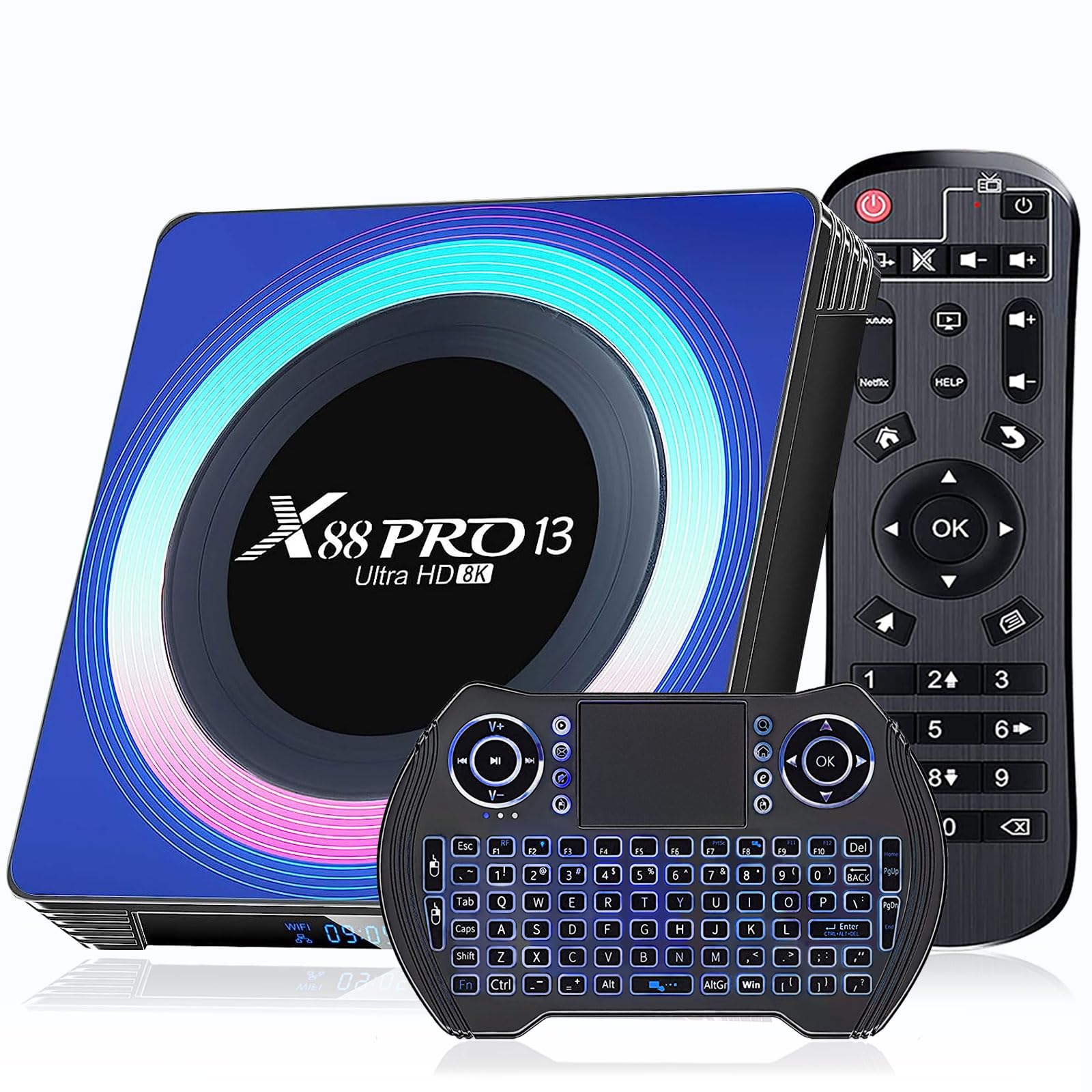 Android 13.0 TV Box, Android TV Box 4K 8K 4GB RAM 64GB ROM Android Box RK3528 Supports WIFI6 2.4GHz+5GHz Dual-band WIFI Bluetooth 5.0 HDR10+ with Mini Wireless Keyboard Remote Control