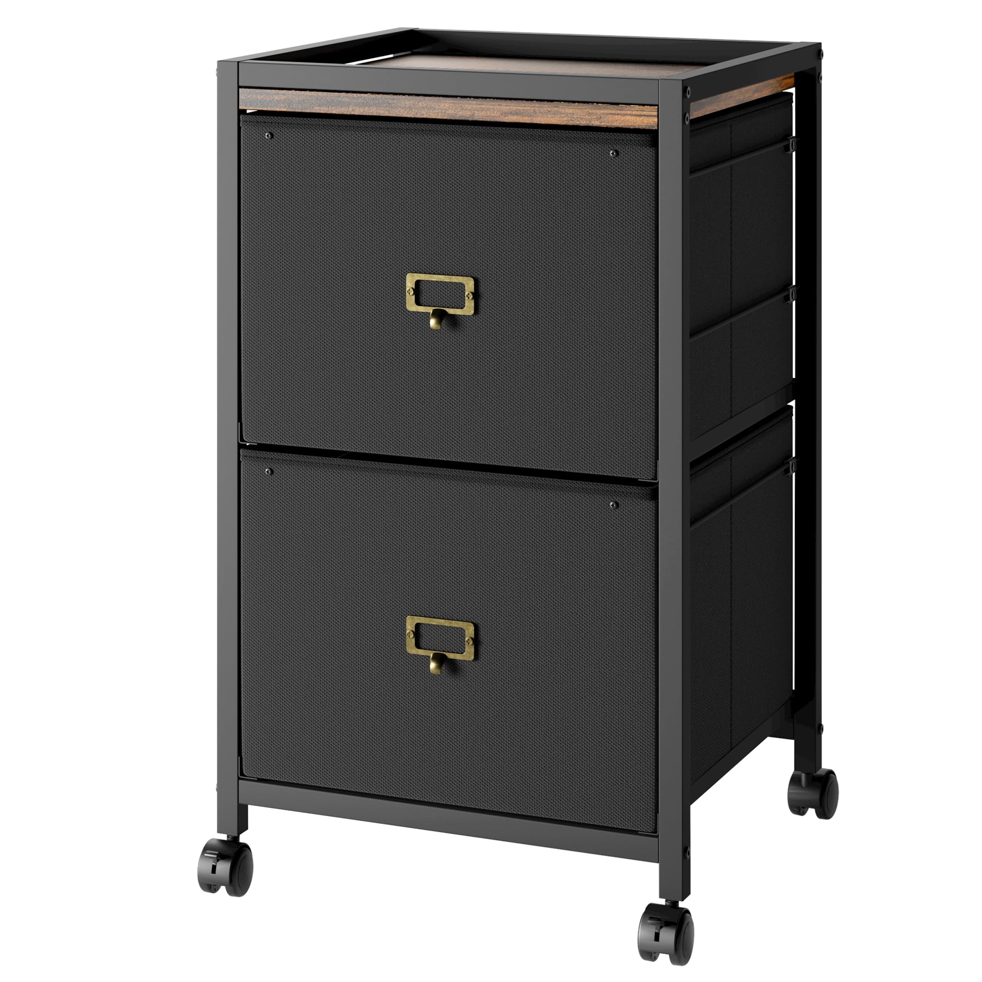 Archivador móvil con 2 cajones, unidad de almacenamiento debajo del escritorio con ruedas, muebles de almacenamiento de tela con marco de metal para el hogar, oficina, 40 x 40 x 66 cm