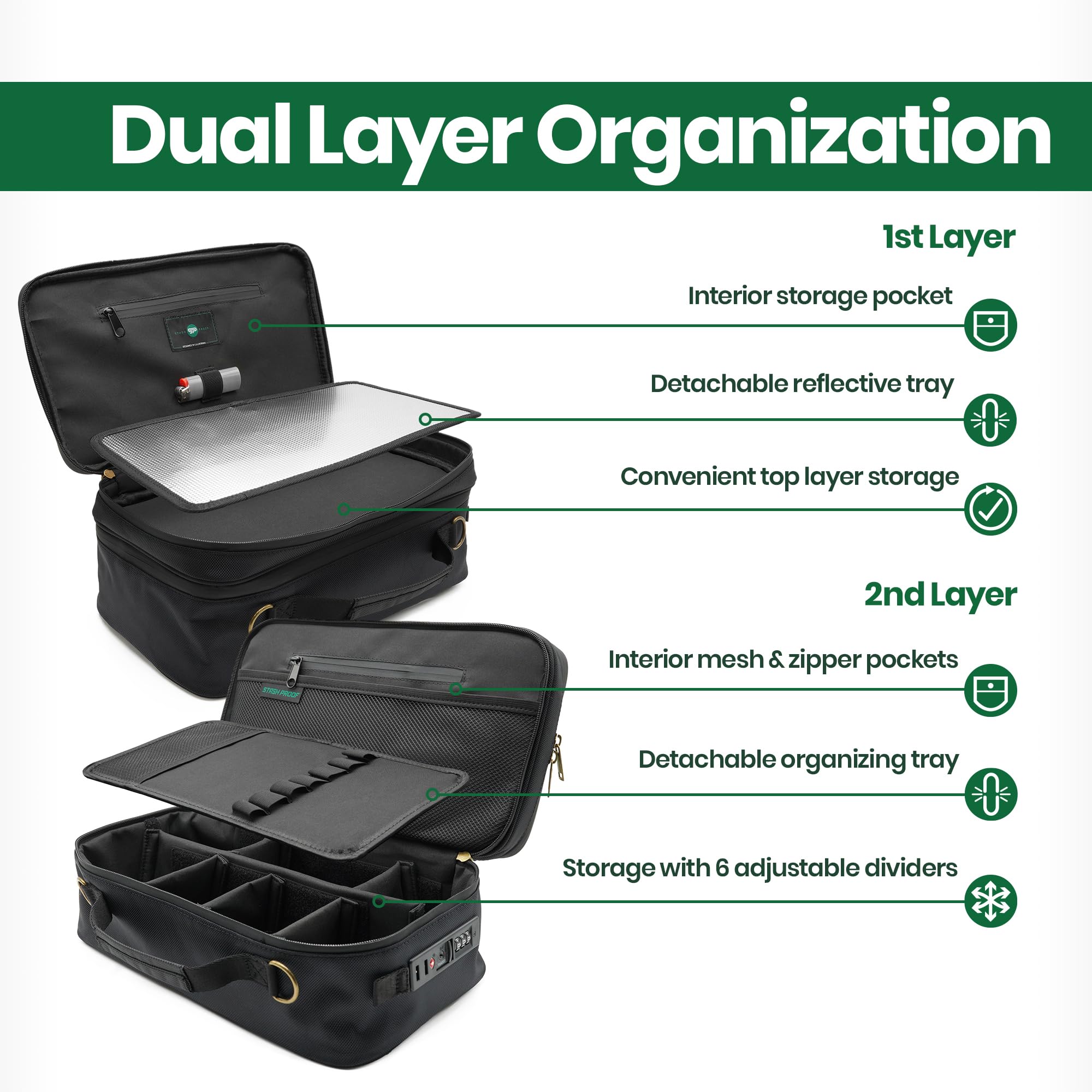 Estuche de almacenamiento grande con bolsa de bloqueo de combinación TSA, forro de carbono portátil, caja de medicina XL con cerradura para viajes y hogar, caja segura, organizador de