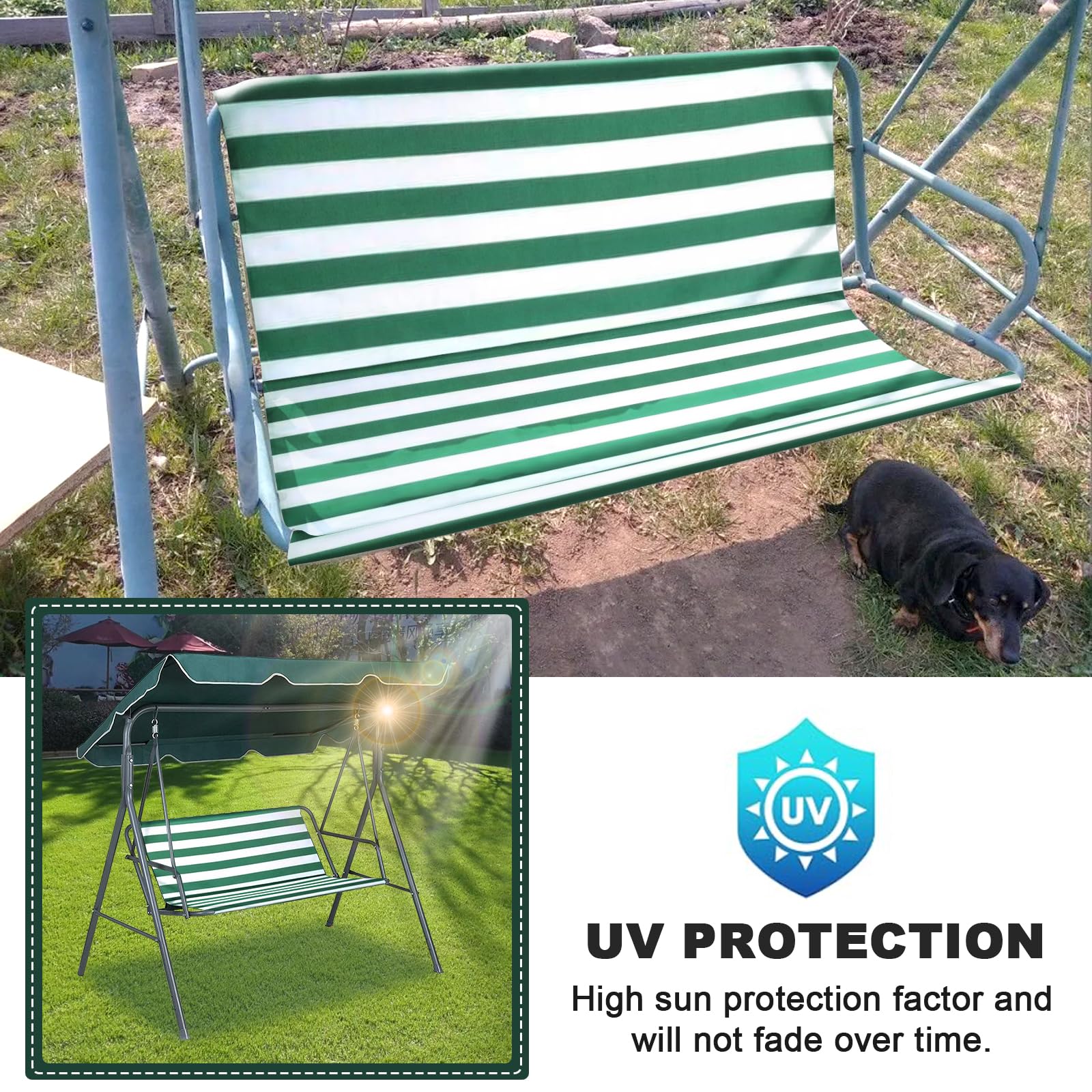 WingFly Funda de Asiento de Jardín para Columpio de Jardín, para Silla Mecedora de Jardín, Fundas para Silla de Jardín, 2 y 3 Plazas Rayas Horizontales Verde (158 * 52 * 52cm)