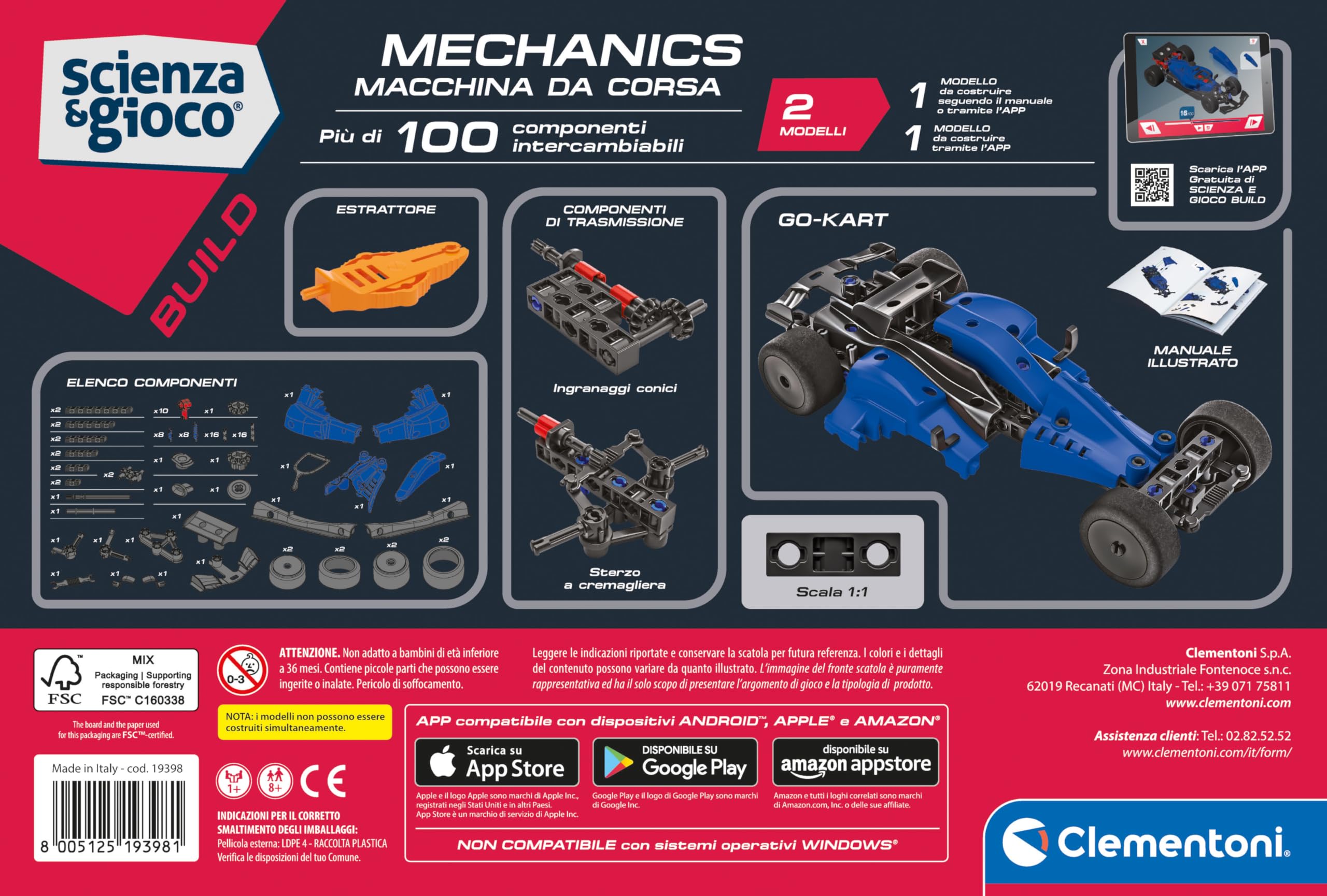 Clementoni Scienza E Gioco Build - Hot Rod E Race Truck - 120+ Componenti - 8+ Anni - Made In Italy - 2