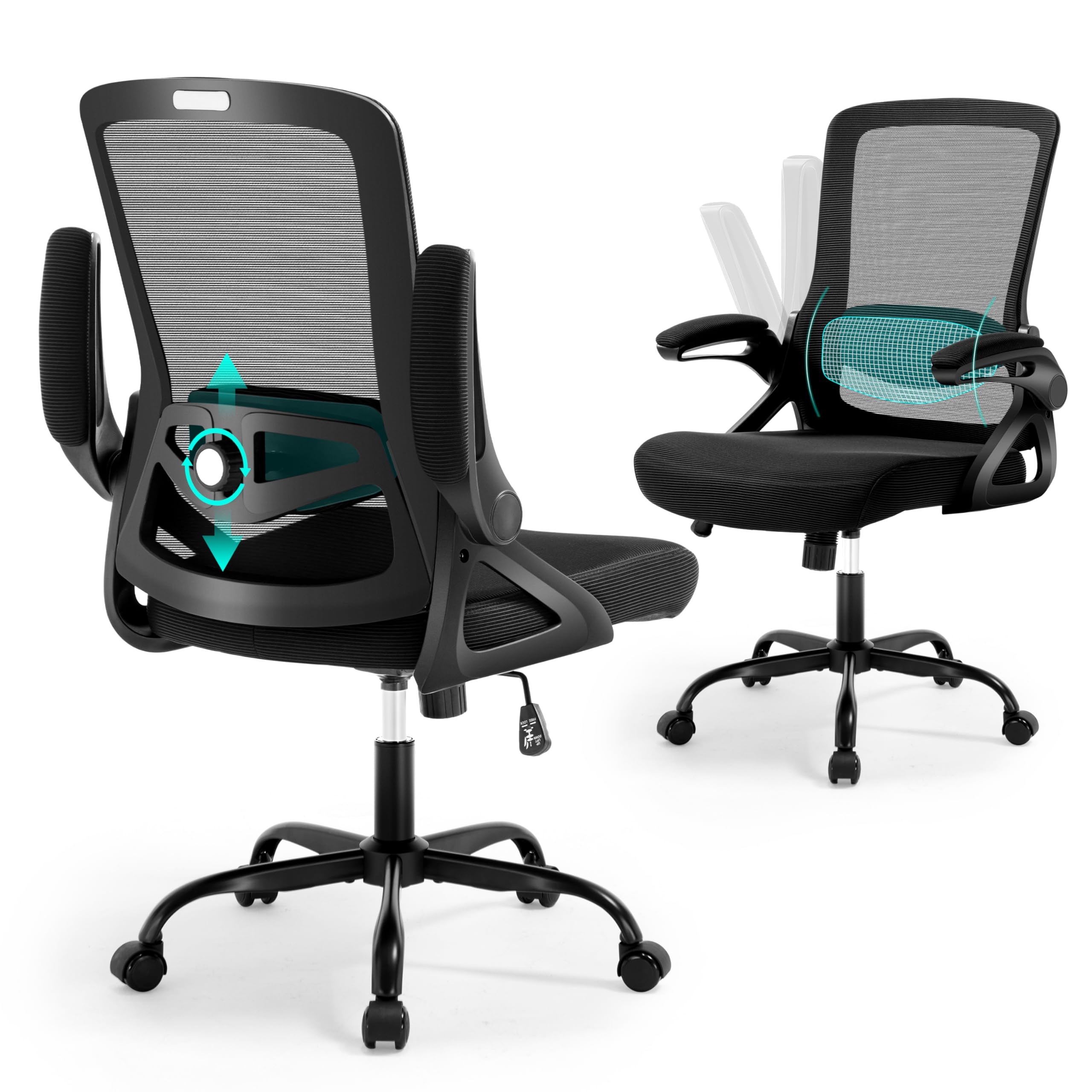 Ergonomic Office Chair Desk Chair with Adjustable Lumbar Support Breathable Mesh Comfy Computer Chairs with Flip-up Armrests Executive