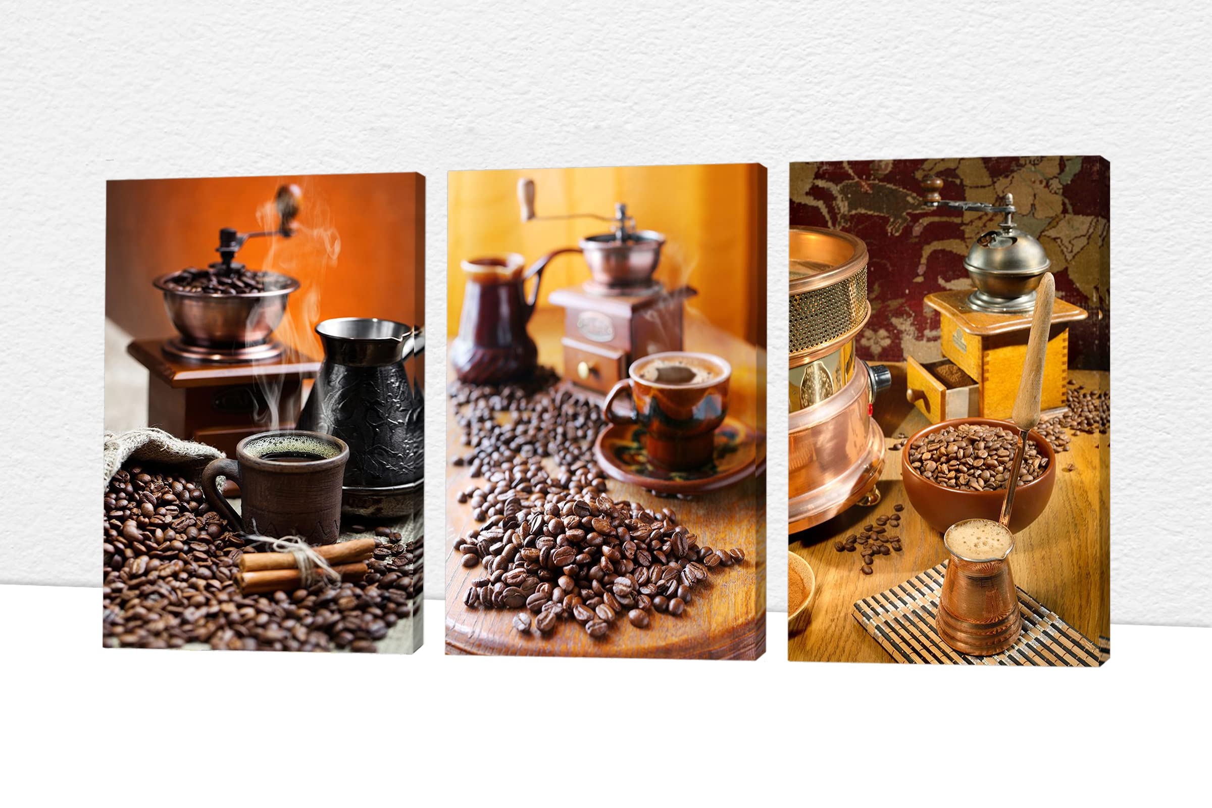 GUTTATY Dining Room Kitchen Canvas Wall Art, Vintage Coffee Canvas Art for Dining Room Kitchen Coffee Bar Wall Decor, Coffee Beans Wall Art for Dining Room Coffee Bar Decor Ready to Hang 24"x36"x3PCS