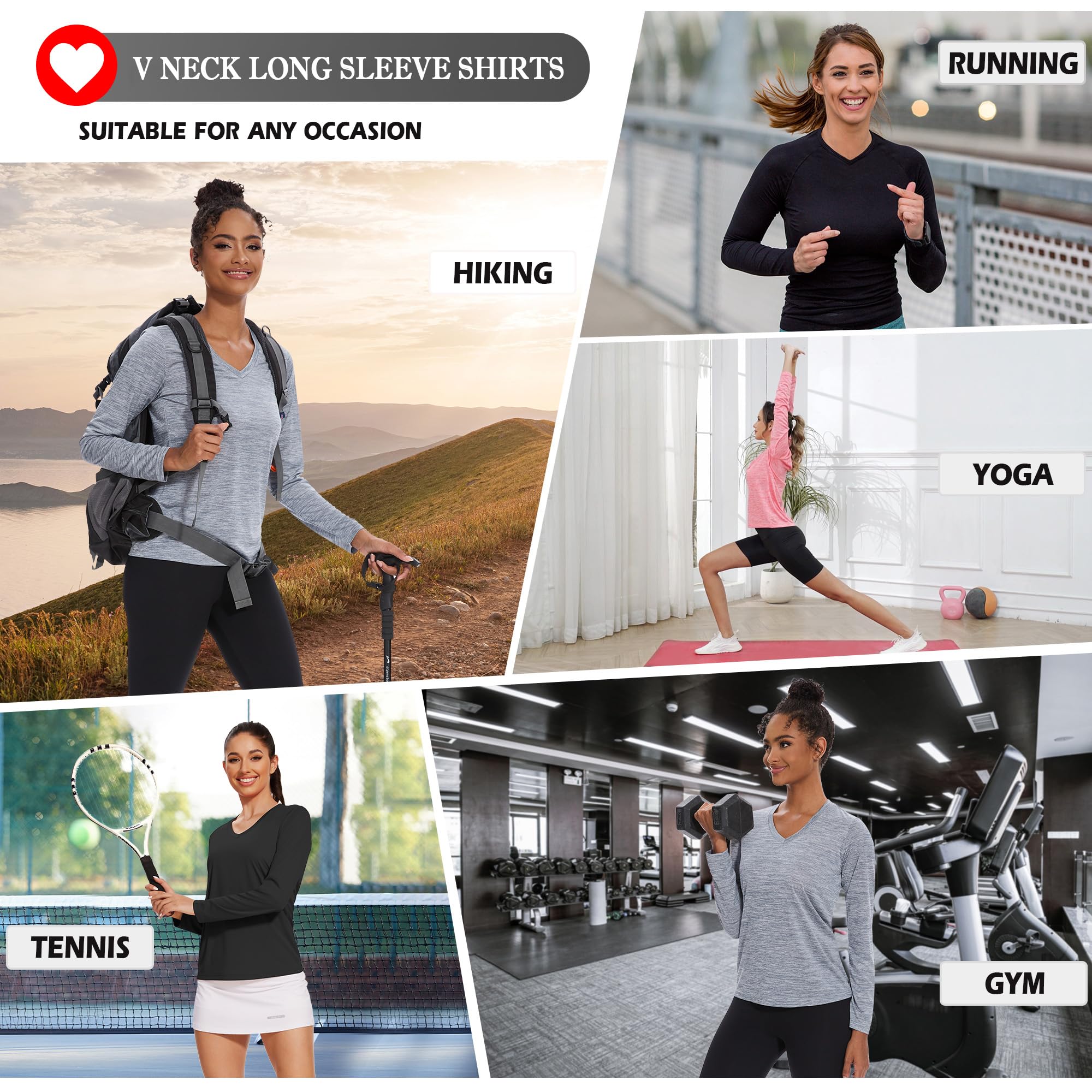 BALENNZ Camisetas de entrenamiento de manga larga para mujer, cuello en V, absorben la humedad, secado rápido, para gimnasio, atletismo