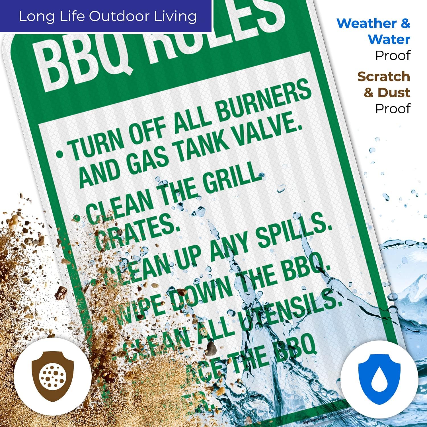 Turn Off All Burners and Gas Tank Valve Clean The Grill Grates Wipe Down The BBQ Sign, 12x18 Inches, 3M EGP Reflective .063 Aluminum, Fade Resistant, Made in USA