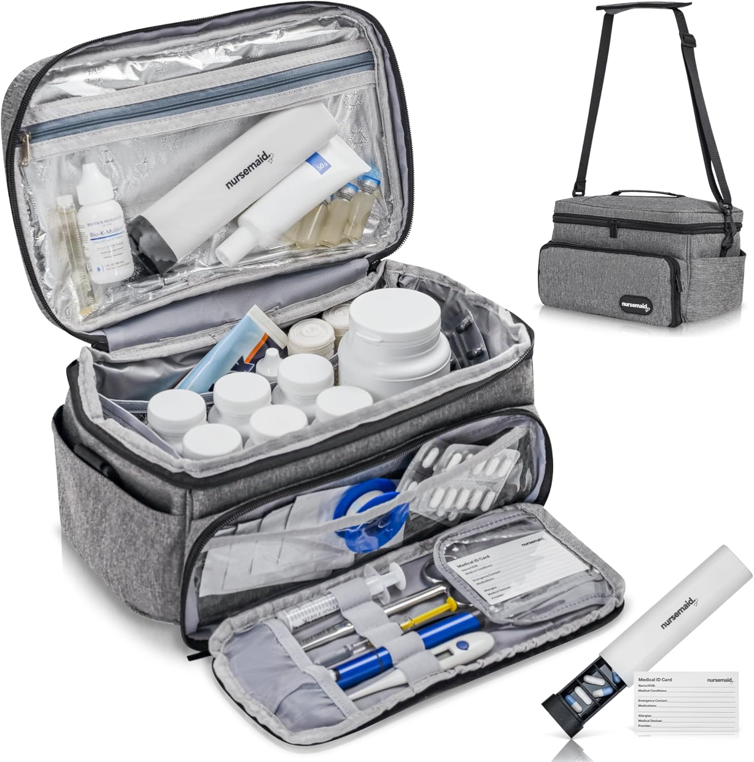 Medicine Bag with 7-Day Pill Organizer & Medical ID Card | Insulin Cooler Travel Case & Med Bag with Temp Control & Zipper Pouch for Injectables | Cold Storage Medicine Organizer