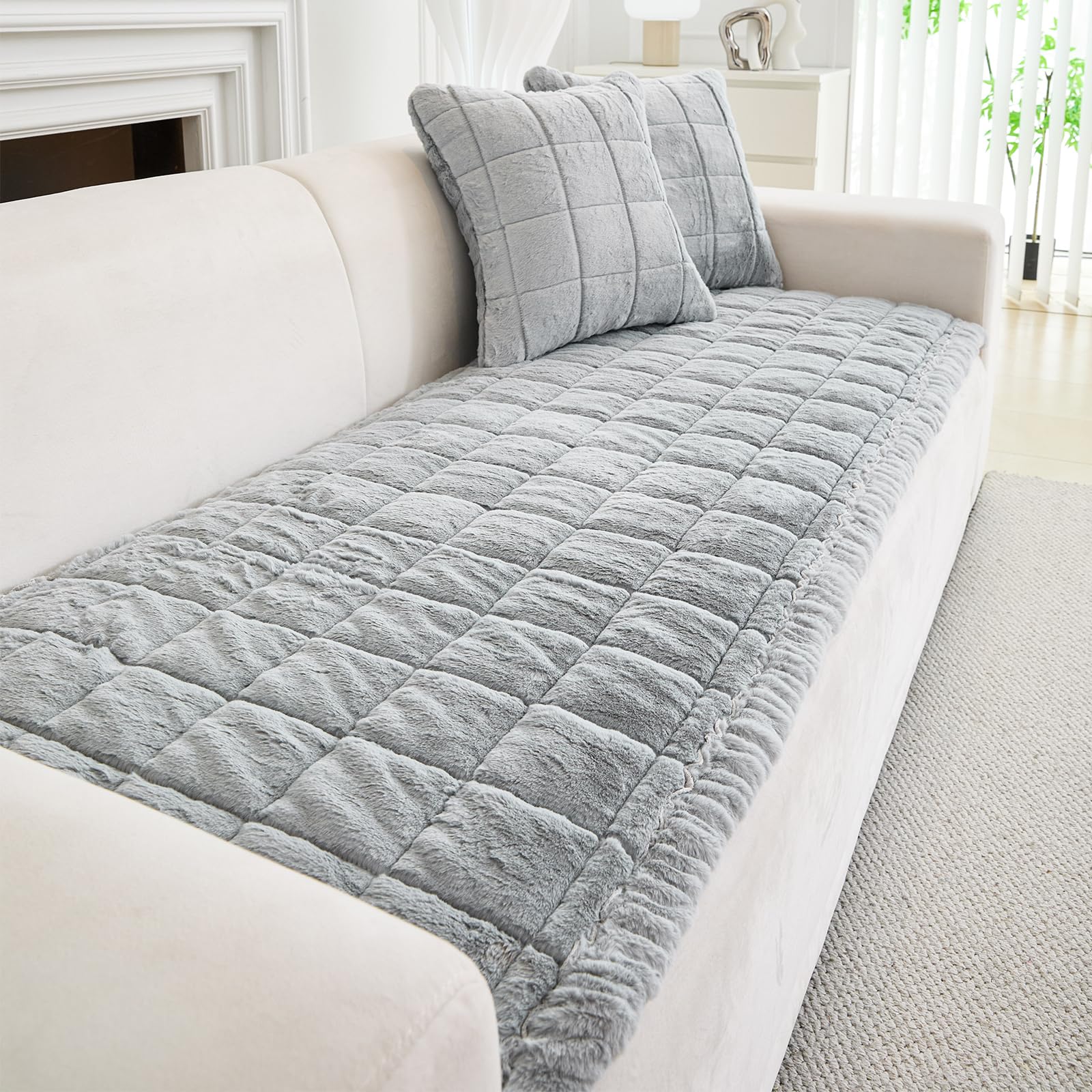 GKXLH Thick Sofa Cover - New Soft Faux Mink Velvet Plush Universal Sofa Covers 2 3 4 Seater, Non-Slip Sofa Slipcovers Washable, Corner Sofa Cover Couch Covers Furniture Protector Light Grey, 90x160cm