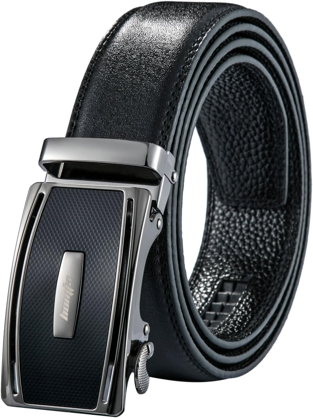Leather Belts for Men with Automatic Buckle Ratchet Slide Holeless Black Long 52