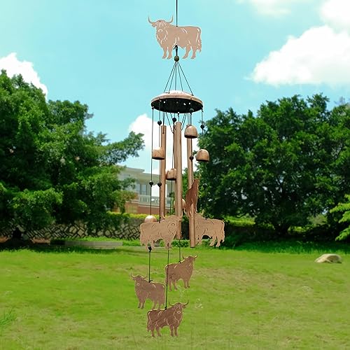 Miniatura 6 de Campanillas de viento de vaca Highland para exteriores, campanillas de viento de metal para exteriores, regalos de vaca de las tierras altas para