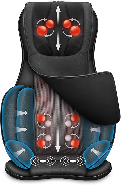 Snailax Full Body Massage Chair Pad Shiatsu Neck Back Massager with Heat & Compress, 3D/4D Kneading Full Back Massage Seat Portable Chair Massagers for Back and Neck, Shoulder Muscle Gifts