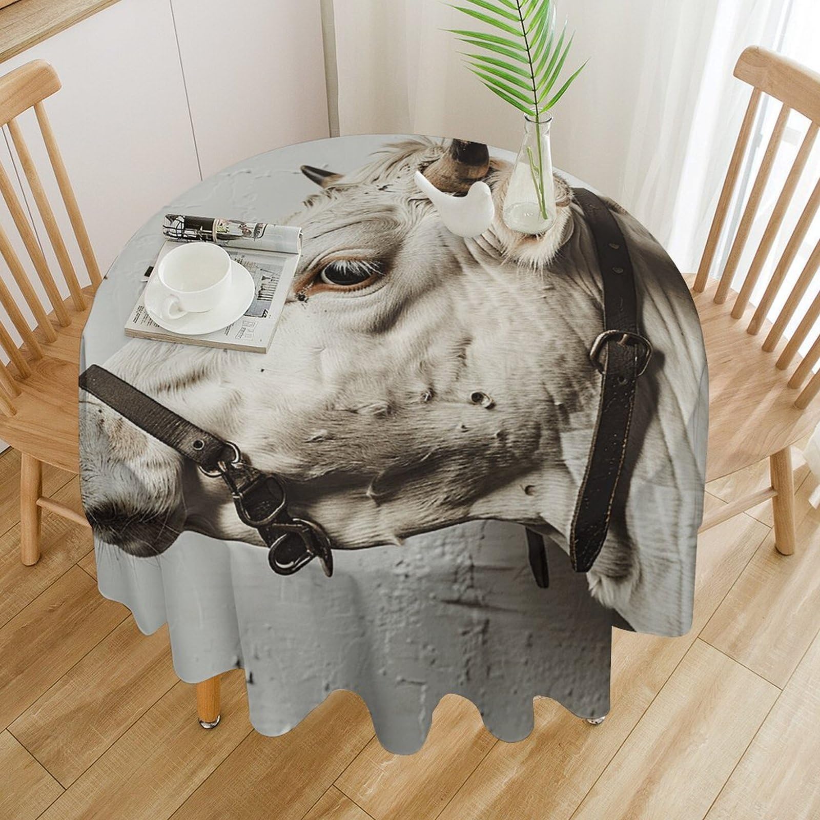Nappe de table ronde imprimée vache pour repas de fête en terrasse et décoration de mariage