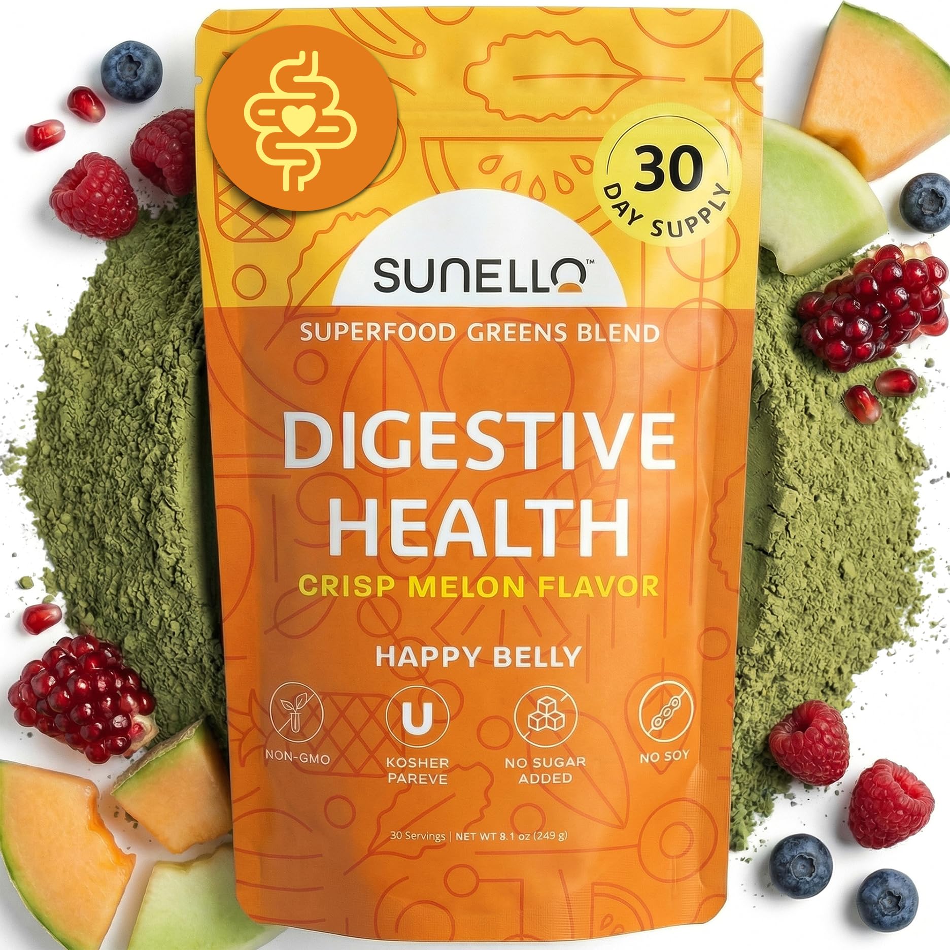 Sunello Super Greens Powder for Women – Gut Health, Melon Colada, 0 Sugar
