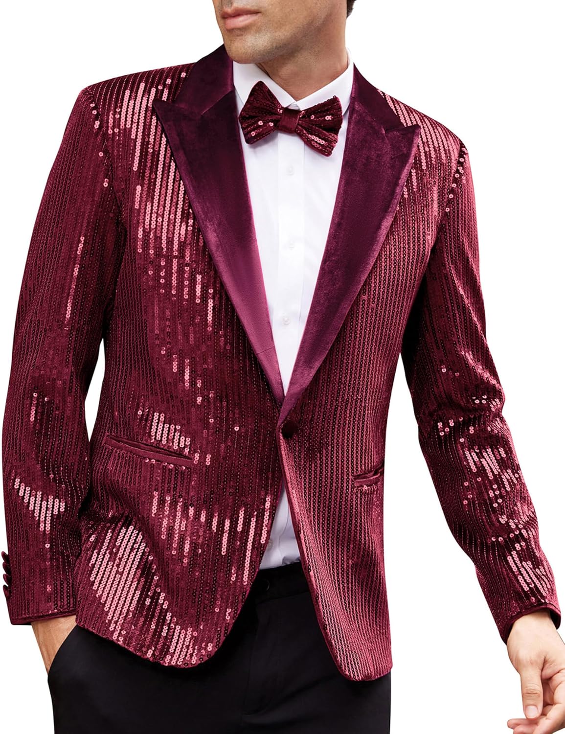 GRACE KARIN Mens Shiny Sequin Blazer Tuxedo One Morocco