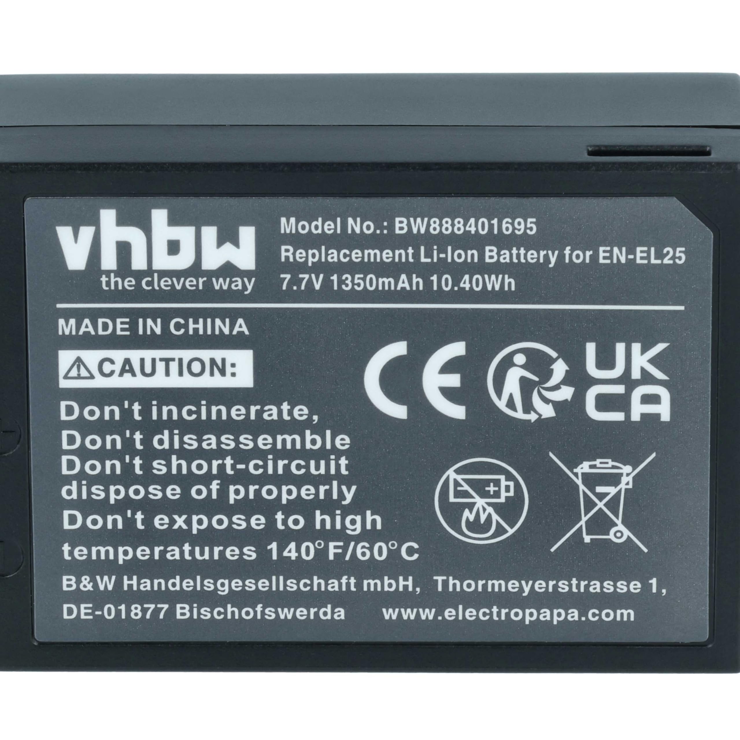vhbw batteria compatibile con Nikon Z30, Z50, Z50 II, Z Fc fotocamera (1350mAh, 7,6V, Li-Ion)