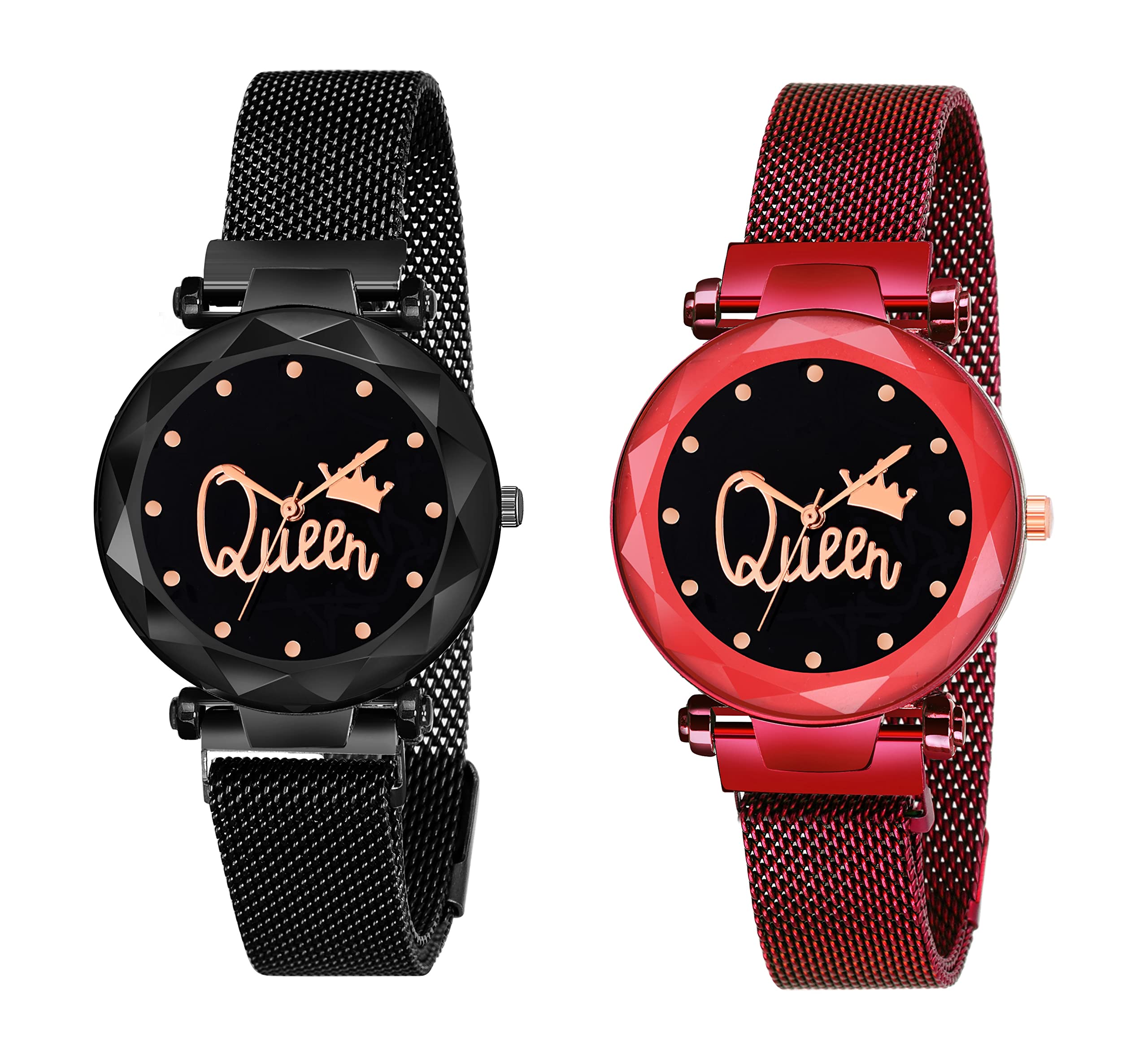 KIARVI GALLERY Queen Dial Black and Red Magnetic Metal Strap Analog Watch for Girls and Women (Black and Red, Pack of 2) (B08SFG5ZL5) Amazon Price History, Amazon Price Tracker