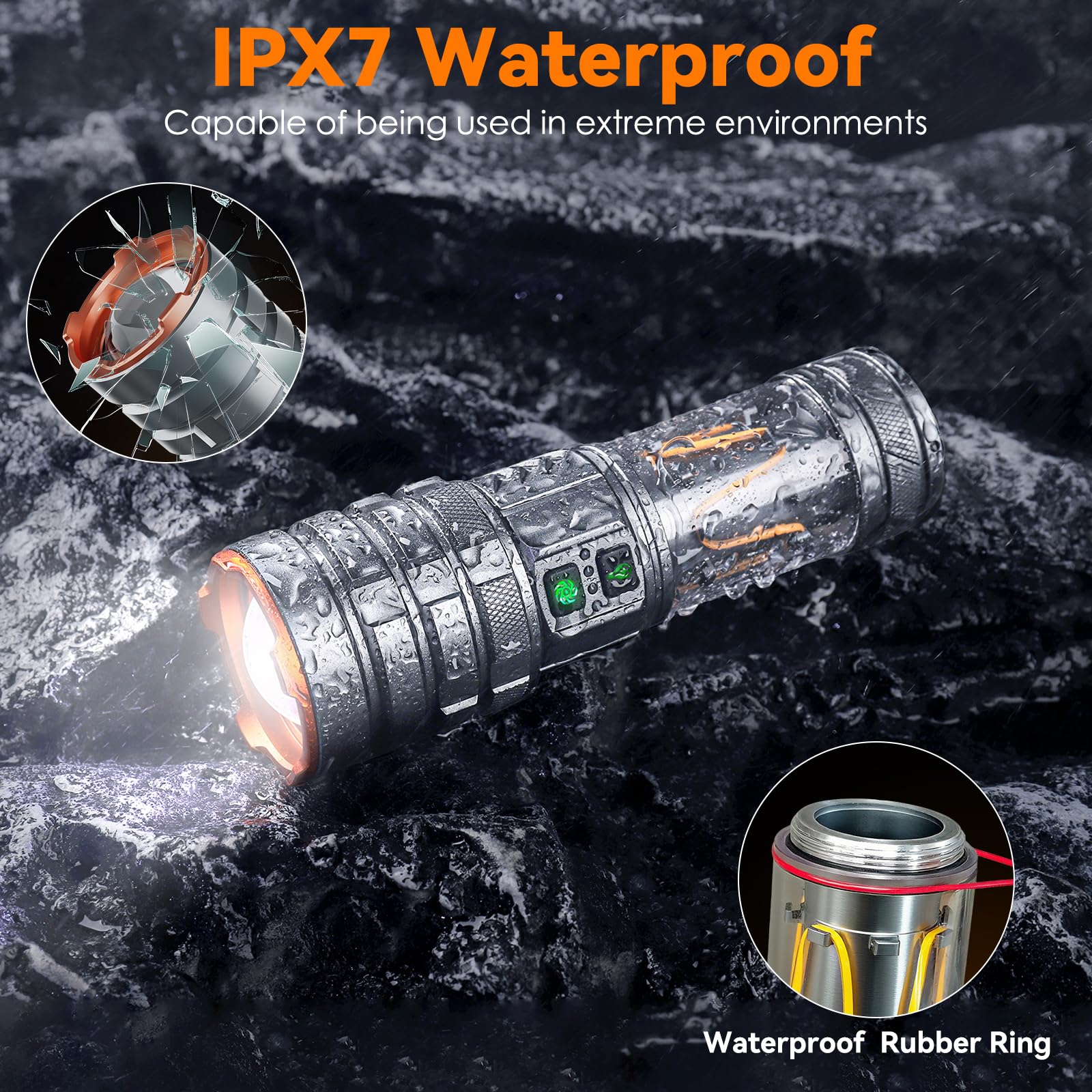 G580 - Torcia da campeggio, 5000 mAh, 3000 lumen, super luminosa, ricaricabile, con 11 modalità, impermeabile IPX7, regolabile, a LED, per tattica, campeggio, all'aperto, auto