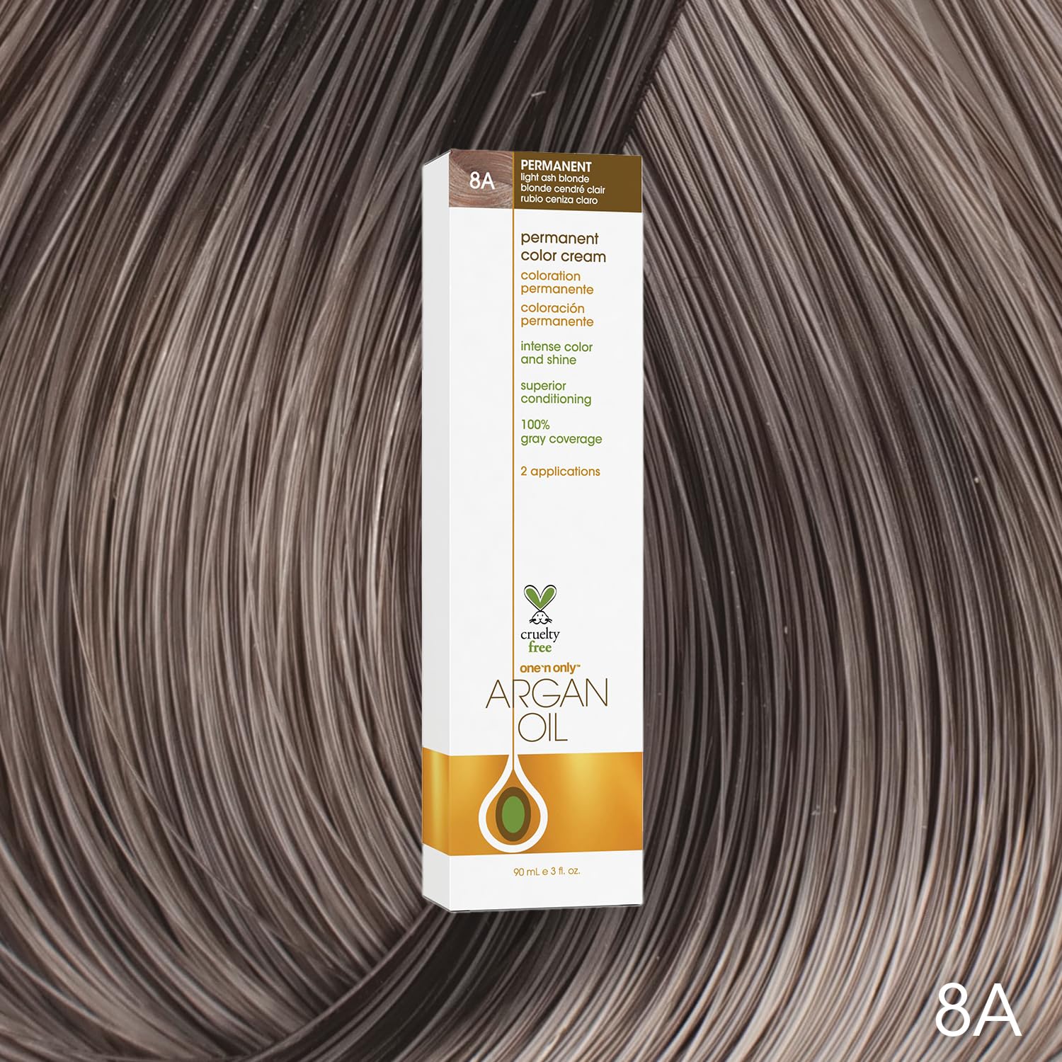 One N' Only Permanent Hair Color - Permanent Hair Dye Made with Argan Oil - Delivers Rich, Accurate Tones with Gray Coverage - Improves Moisture & Elasticity - 8A Light Ash Blonde (3 oz)