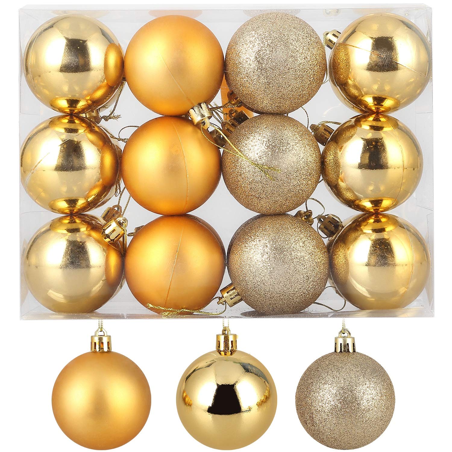 Christmas Ball Ornaments,Assorted Pendant Shatterproof Christmas Baubles Balls Ornaments Set Seasonal Decorations for Festival Holiday Wedding Party Xmas Décor (24pcs/Pack,60mm, Gold)