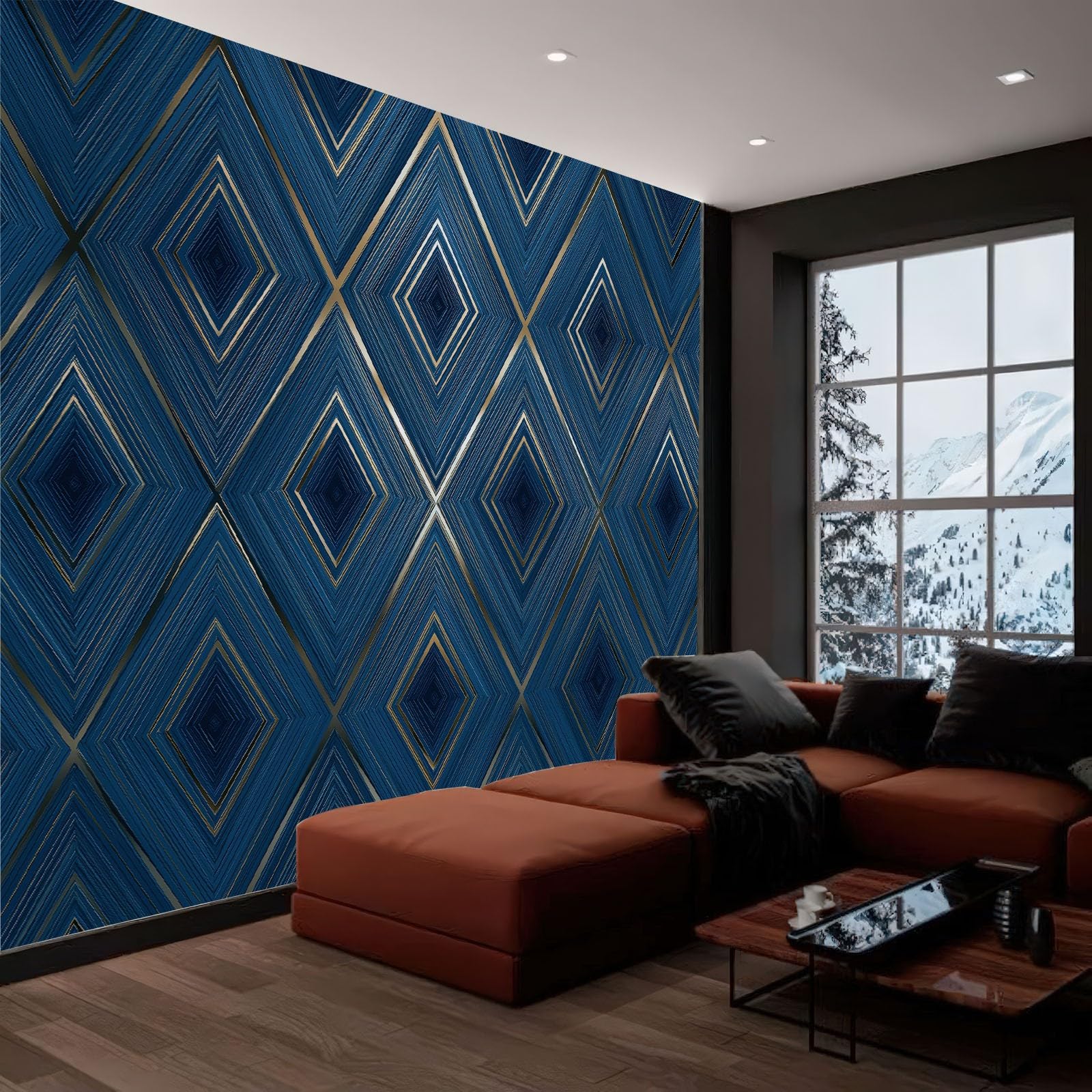 Papel pintado Panorámico Combinación de Rombos Geométricos 300 x 210 cm Fresco de pared, diseño simétrico no tejido de pared moderno – para salón dormitorio infantil restaurante papel pintado no