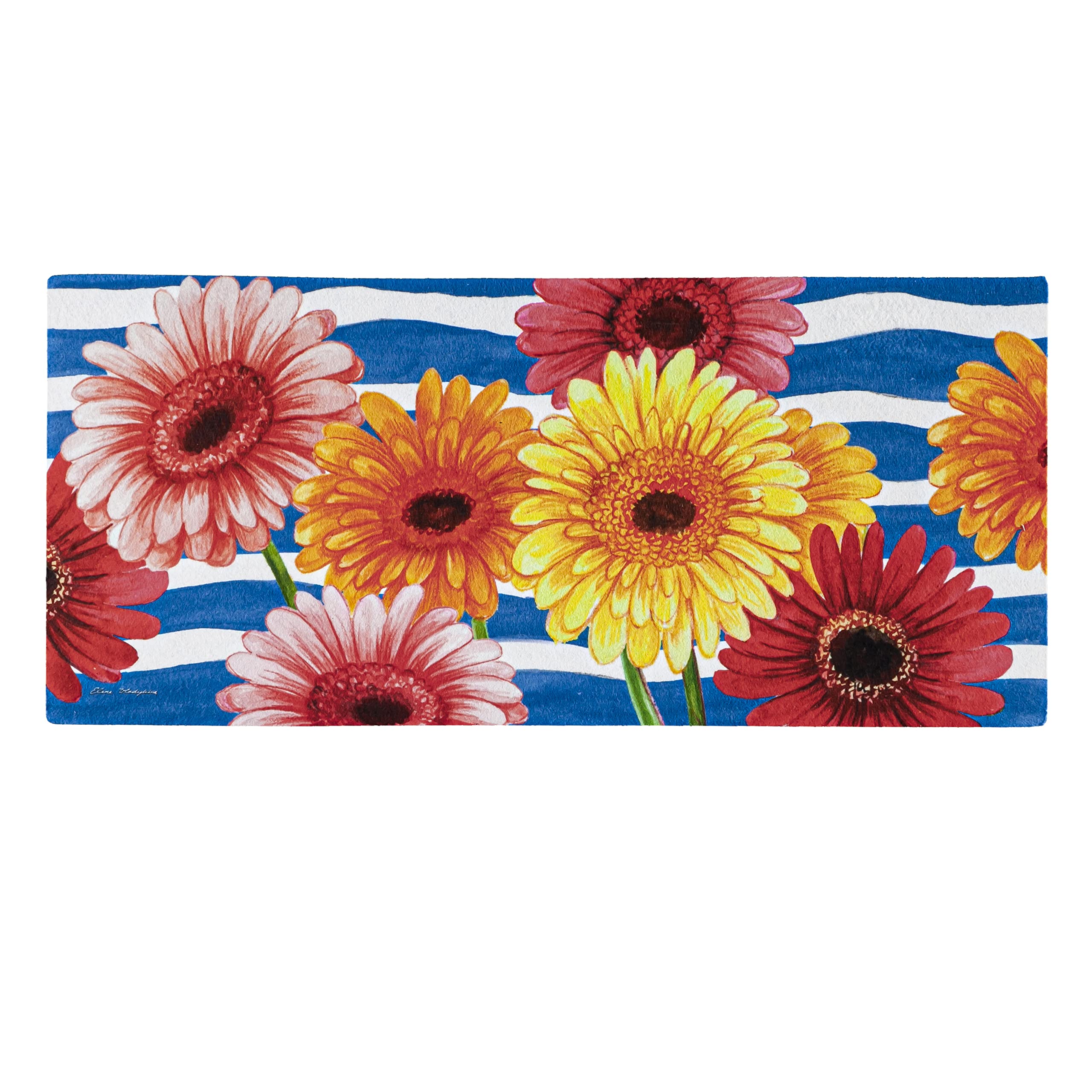 Evergreen Sassafras Spring Gerbera Bouquet Interchangeable Entrance Doormat | Indoor and Outdoor | 22-inches x 10-inches | Non-Slip Backing | All-Season | Low Profile | Home Décor