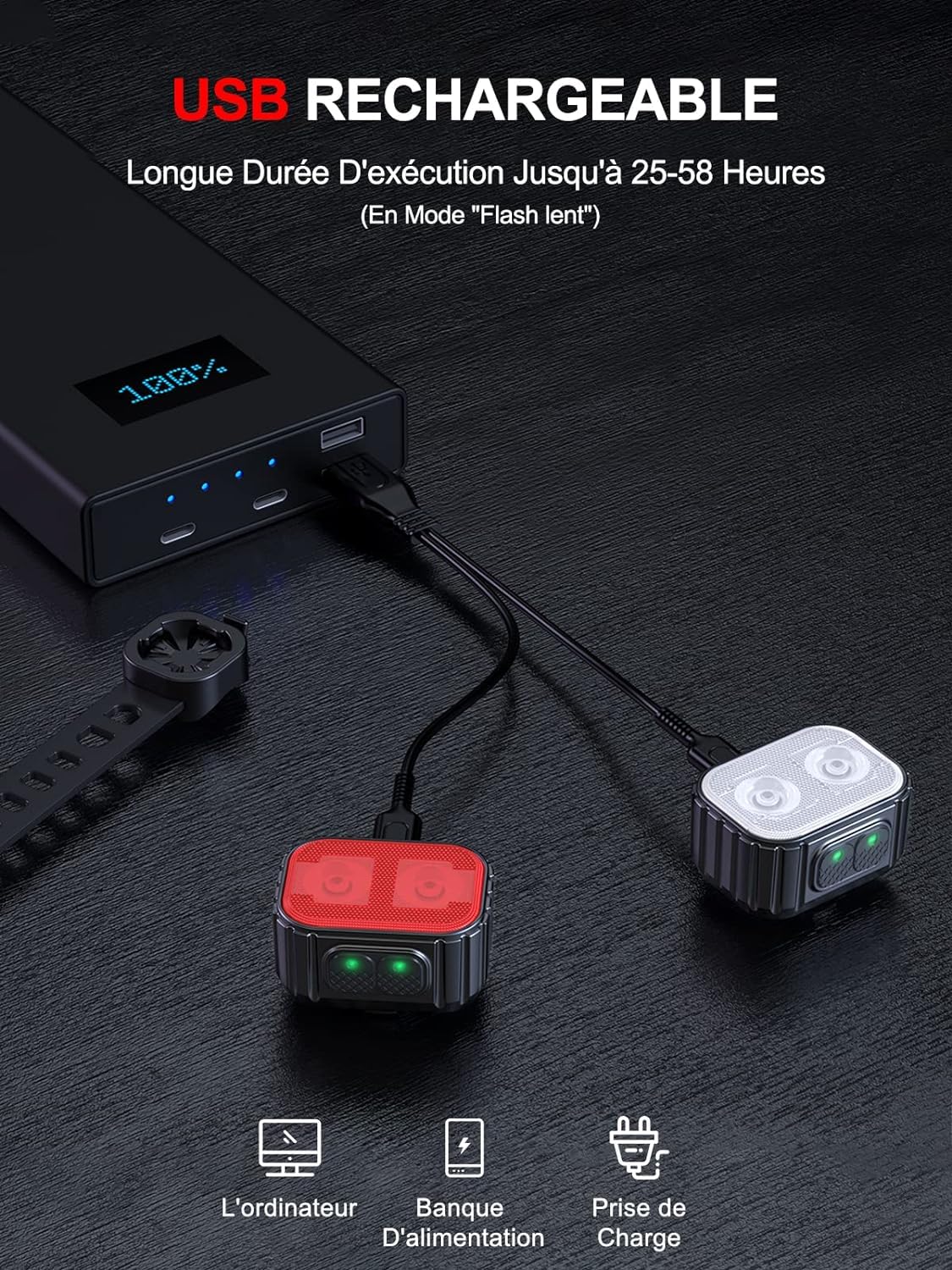Lampa rowerowa z przodu i z tyłu, 8 + 12 trybów oświetlenia, wodoodporna lampa rowerowa IPX6, USB z możliwością ładowania, oświetlenie rowerowe do rowerów górskich, rowerów górskich, rowerów, długa