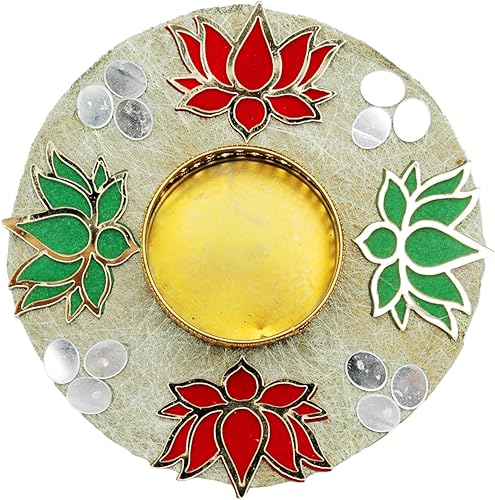 Miniatura 2 de Juego de 2 velas decorativas de té de madera de fibropanel de densidad media rosa y verde de loto con cuentas en T, soporte para velas, portavelas