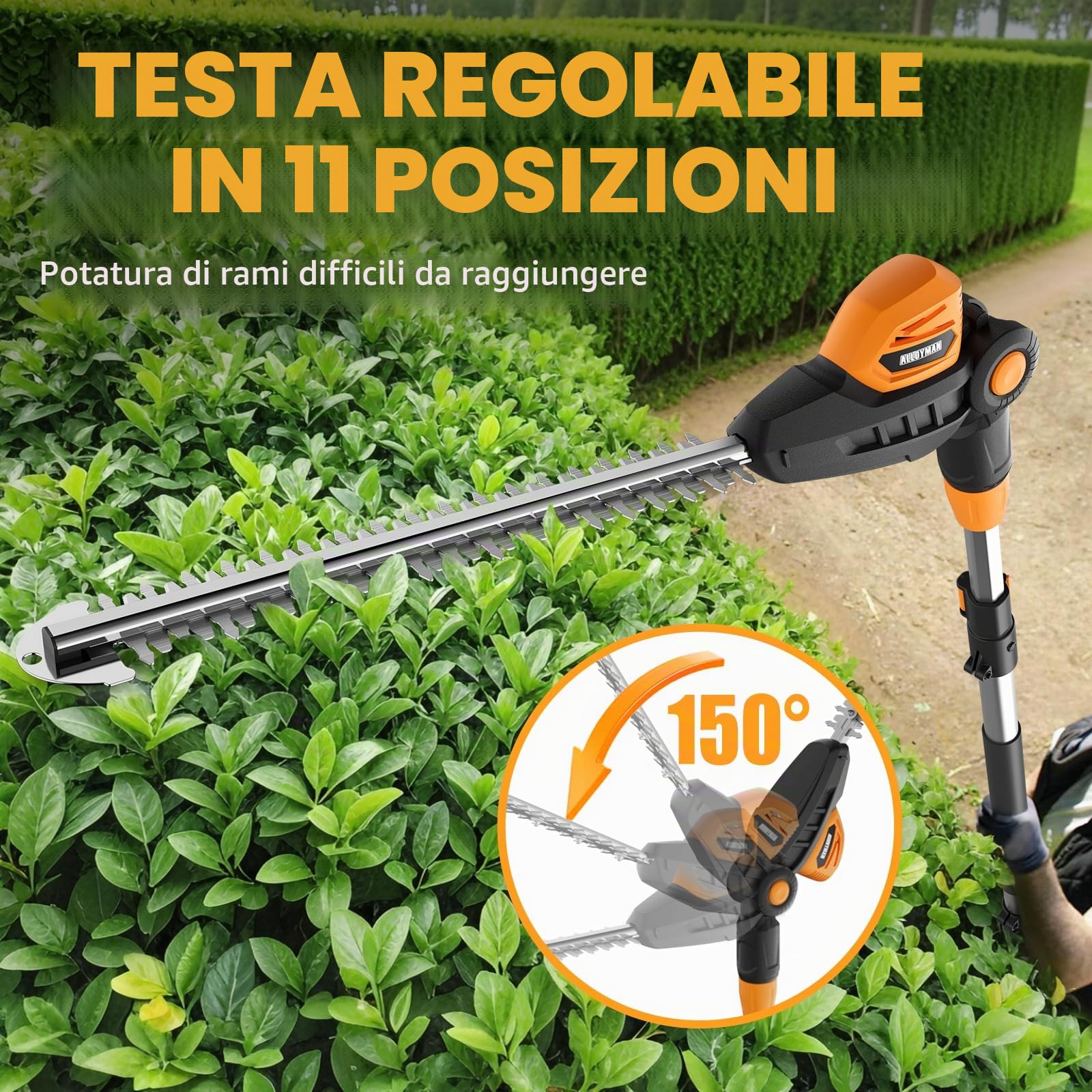 Alloyman Tagliasiepi telescopico a batteria, 20 V, per cespugli e siepi