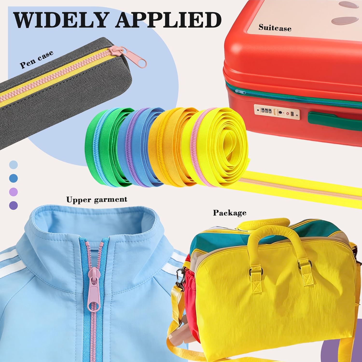 SHRJ 12Pcs 36 Yards Sewing Zippers #5 Nylon Coil in Assorted Colors with 120 Zipper Sliders Pull Head Zipper Repair Kit for DIY Tailor Sewing Crafts Supplies Clothes Bag